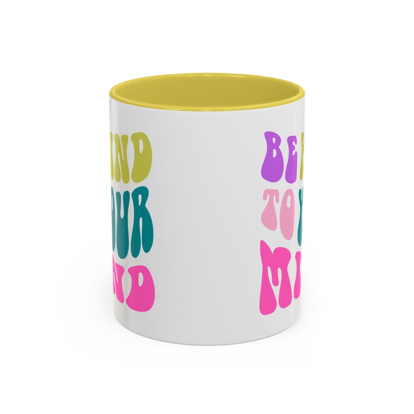 Be Kind To Your Mind Accent Mug – Retro Rainbow Letters | 11oz 15oz Colored Handle