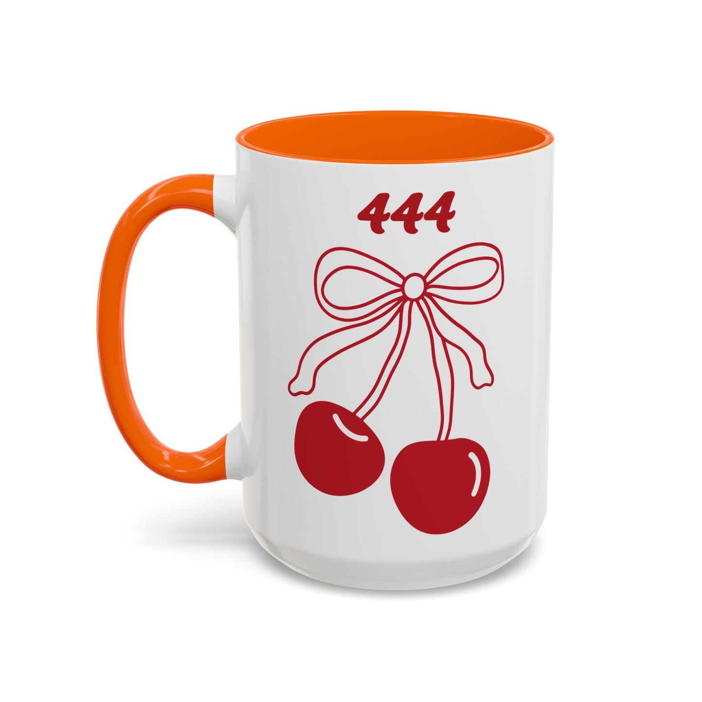 444 Angel Number Cherries Accent Mug – Coquette Bow Kawaii | 11oz 15oz — Navy, Light Blue, Orange, Purple, Yellow