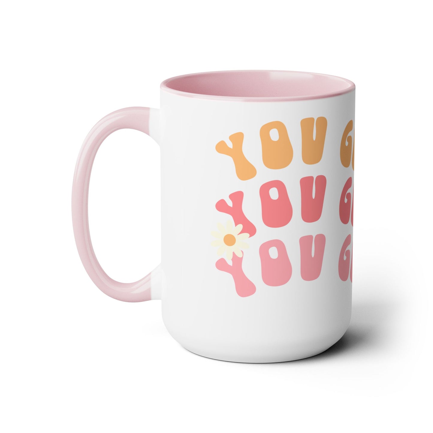 You Got This Groovy 70s Themed Coffee Mug 15oz - Multi-Pink Retro Style Ceramic Cup - Inspirational Positivity Boosting Drinkware
