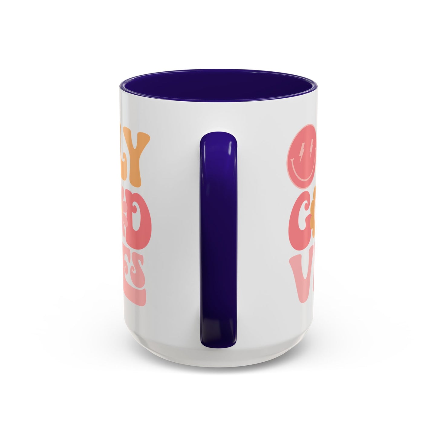 Only Good Vibes Accent Mug – Retro Bubble Letters & Flowers | 11oz 15oz Colored Handle