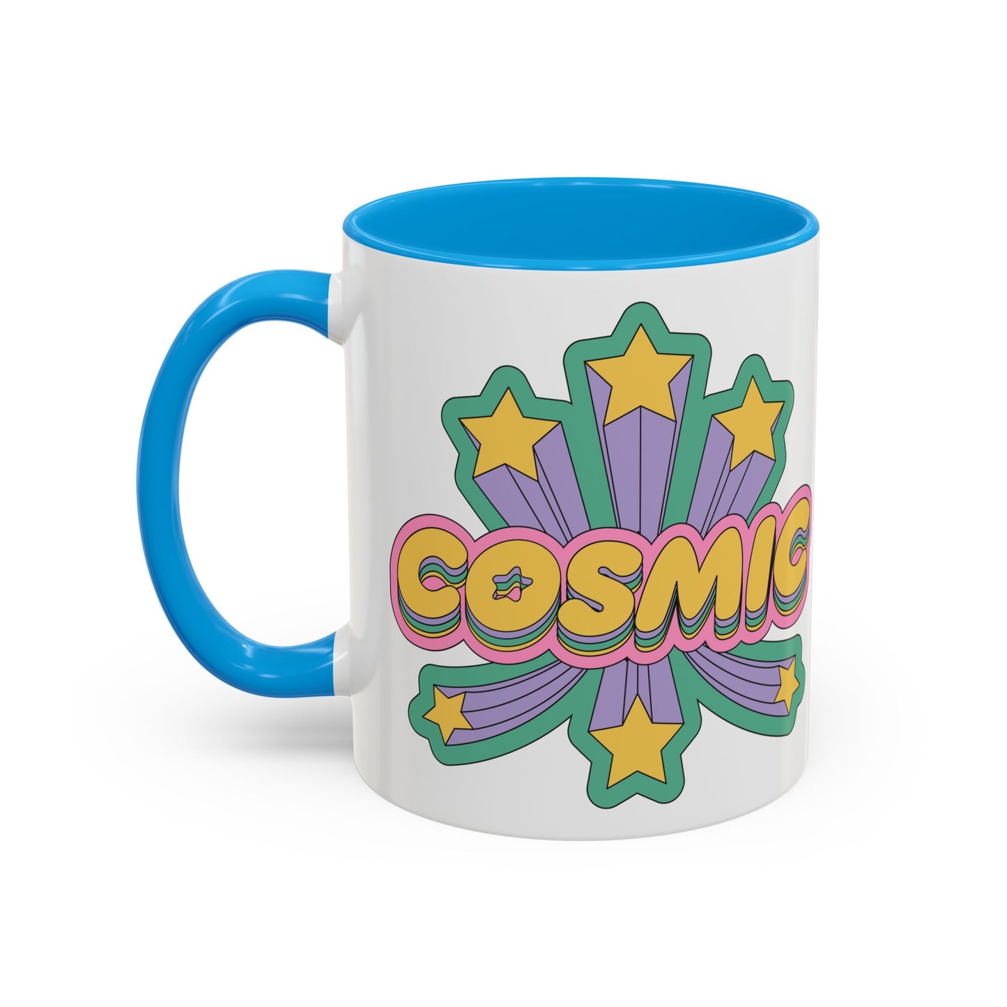 COSMIC Accent Mug – Retro Stars Burst | 11oz 15oz Colored Handle