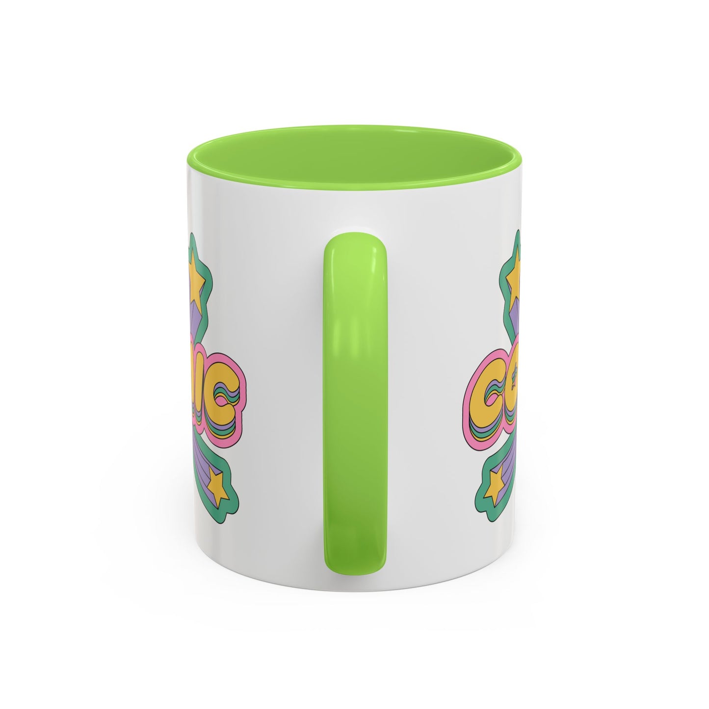 COSMIC Accent Mug – Retro Stars Burst | 11oz 15oz Colored Handle