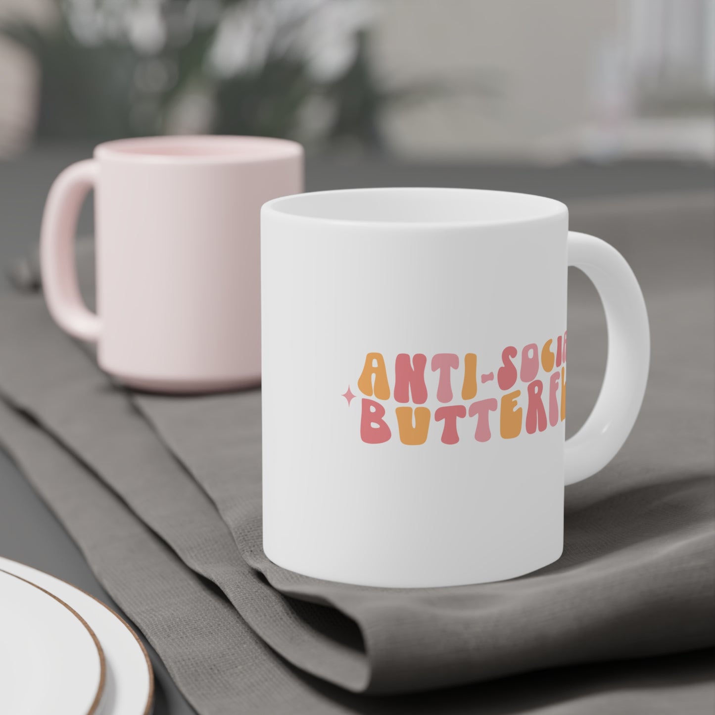 Retro 70s Anti-Social Butterfly Coffee Mug - Groovy Funny Introvert Cup | 11oz 15oz 20oz or 15oz Accent