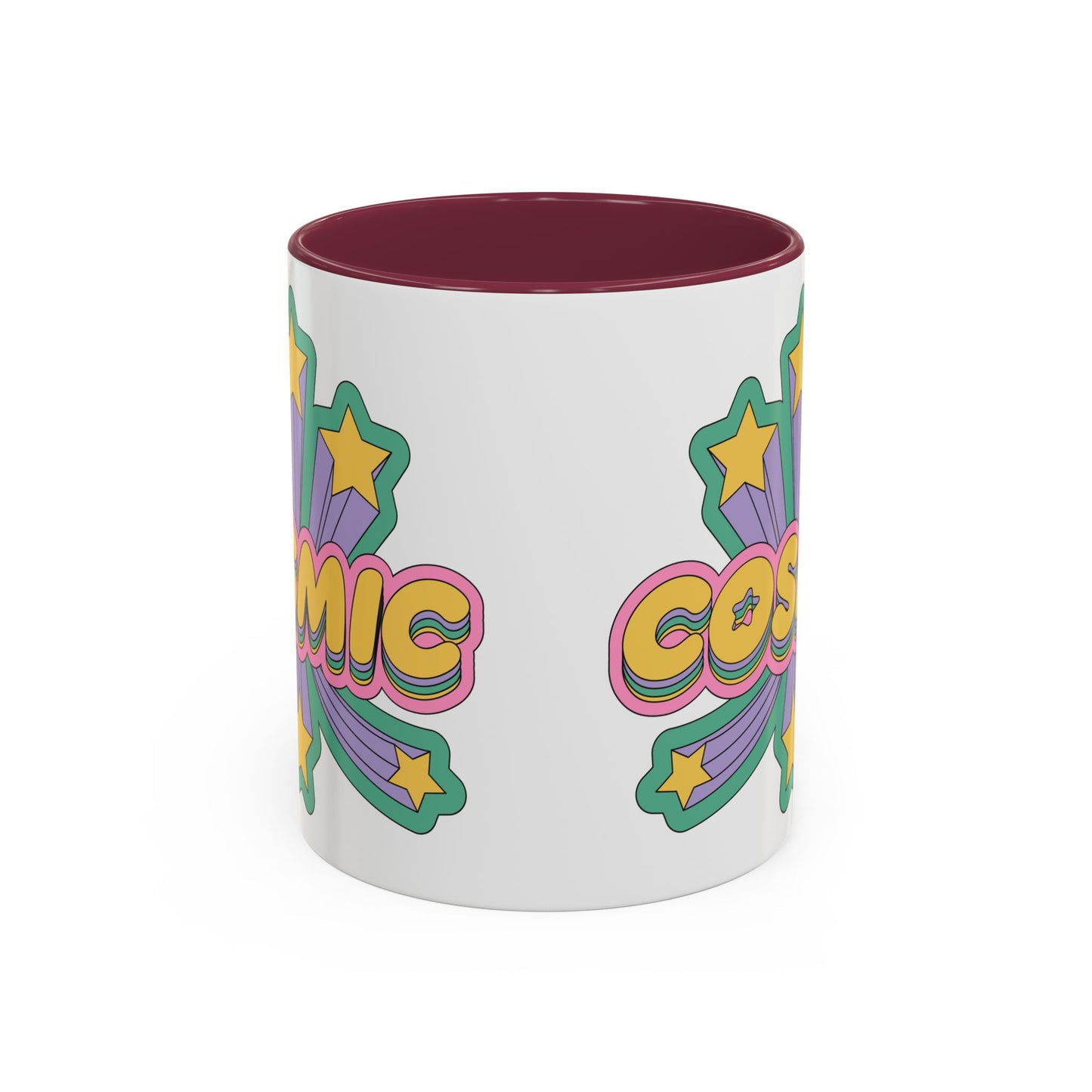 COSMIC Accent Mug – Retro Stars Burst | 11oz 15oz Colored Handle