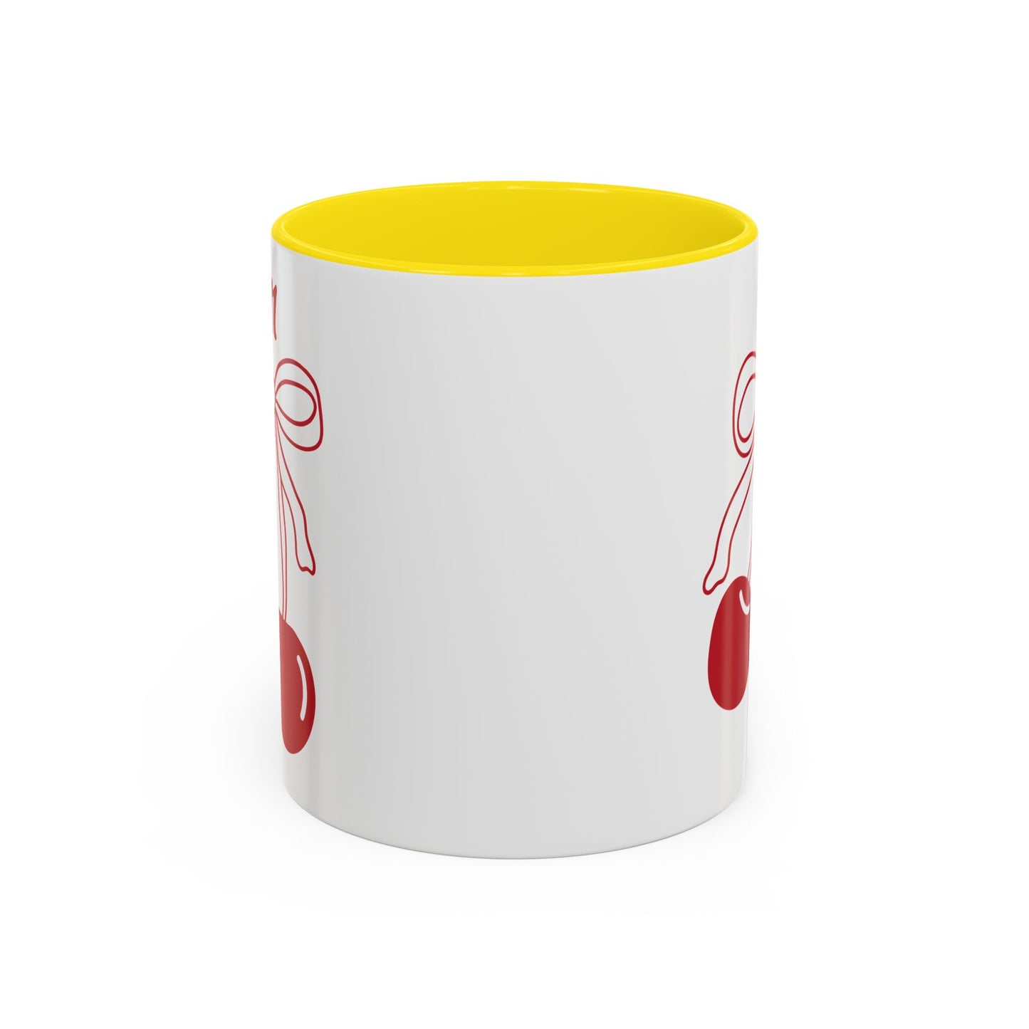 111 Angel Number Cherries Accent Mug – Coquette Bow Kawaii Coffee Mug Aesthetic | 11oz 15oz — Pink, Black, Purple, Yellow, Light Blue