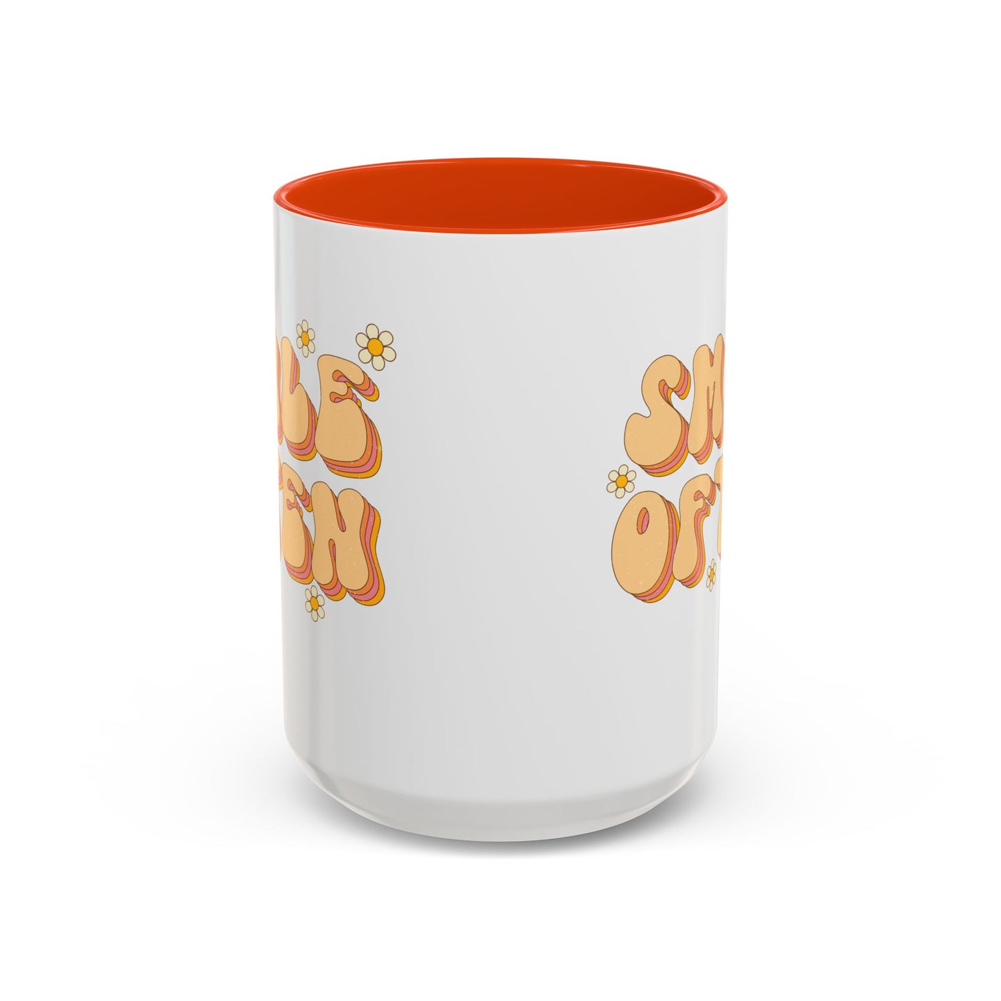 Smile Often Accent Mug – Retro Daisy Letters | 11oz 15oz colored Handle