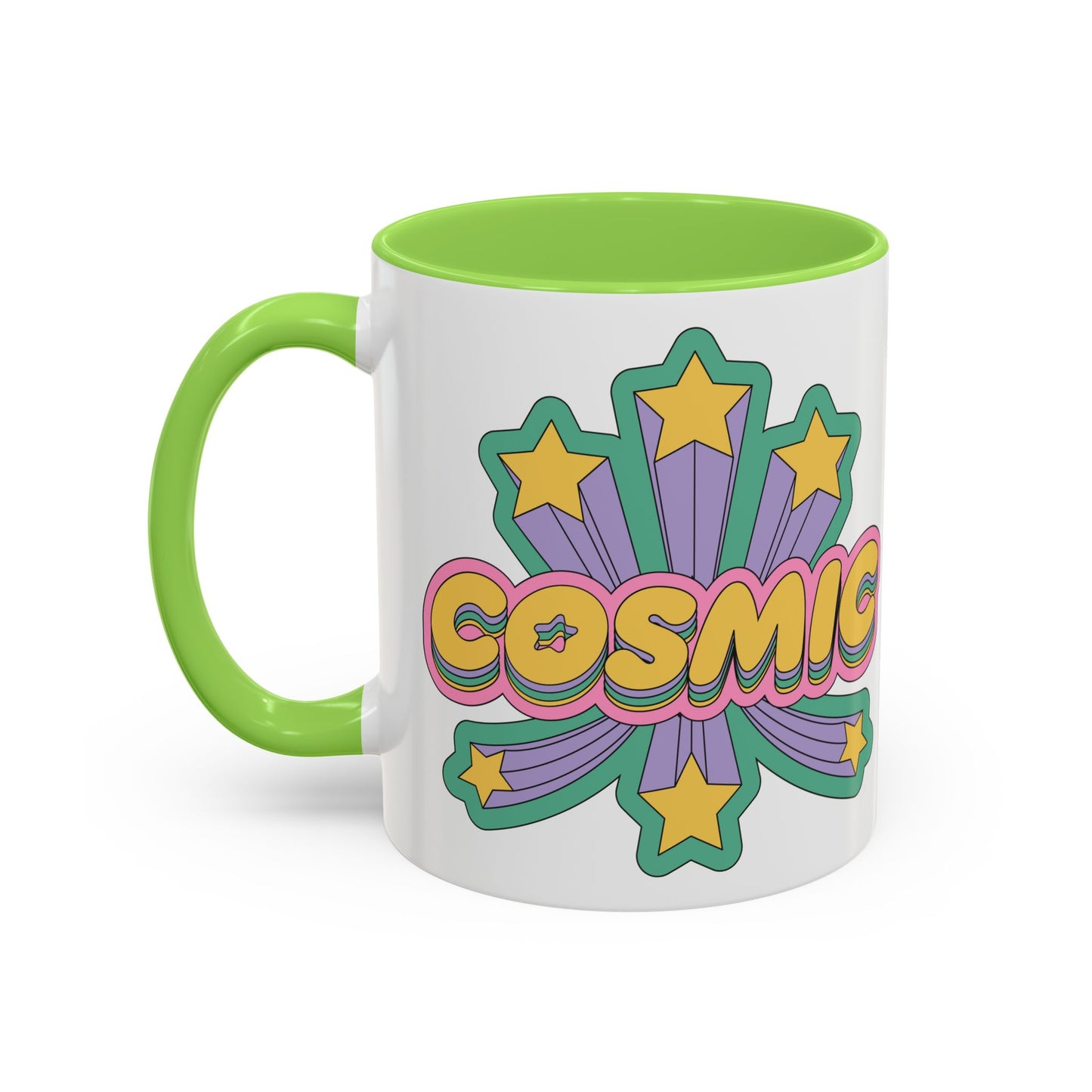 COSMIC Accent Mug – Retro Stars Burst | 11oz 15oz Colored Handle