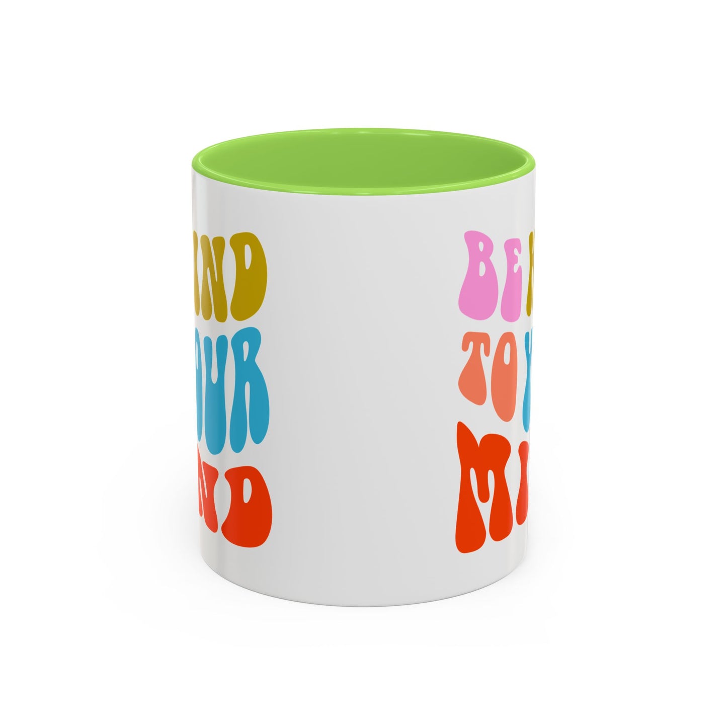 Be Kind To Your Mind Accent Mug – Retro Rainbow Letters | 11oz 15oz Multiple colors