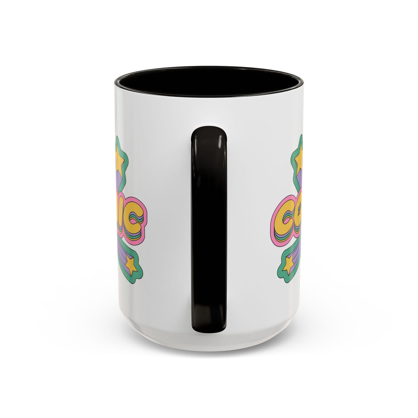 COSMIC Accent Mug – Retro Stars Burst | 11oz 15oz Colored Handle
