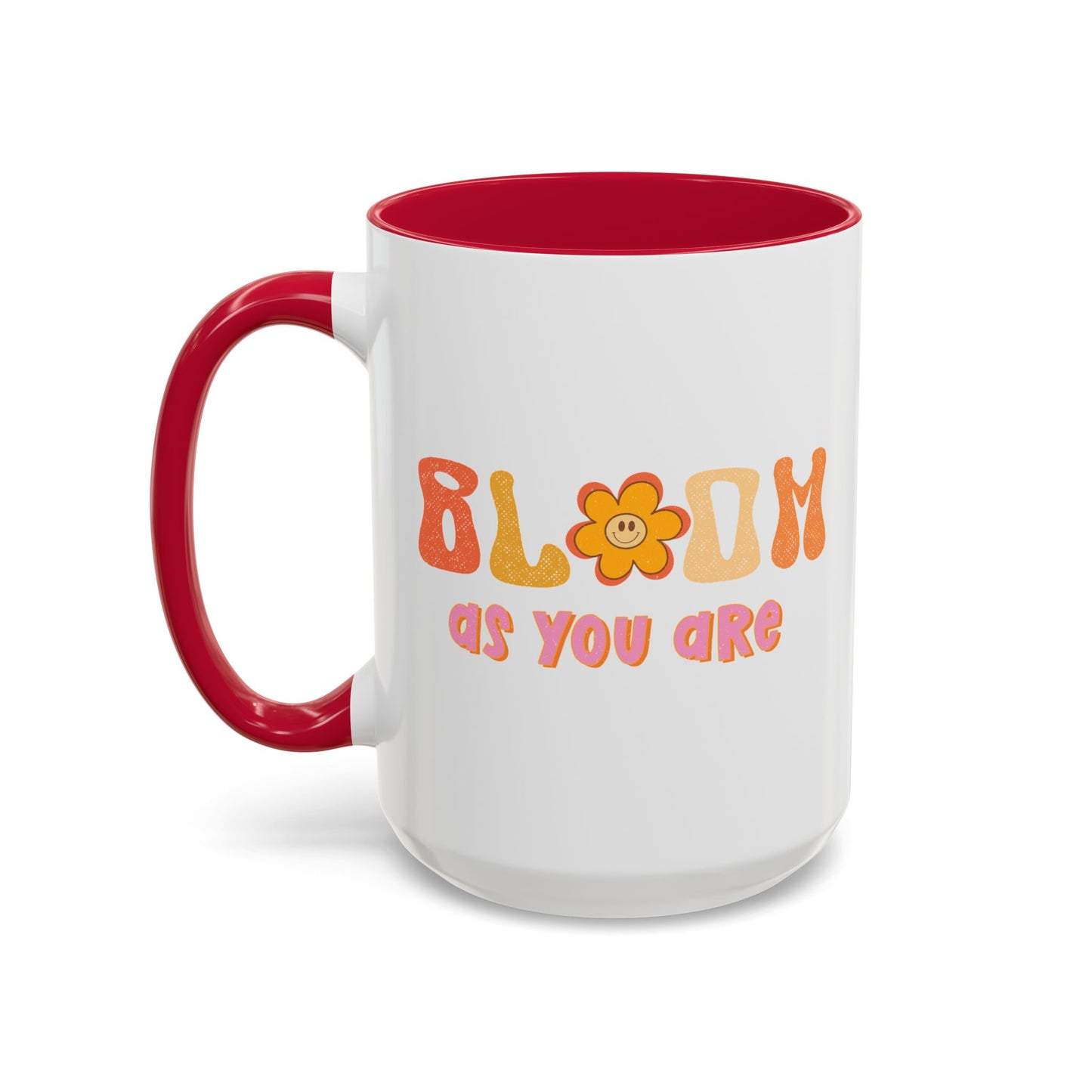 Bloom As You Are Accent Mug – Smiley Flower | 11oz 15oz Colored Handle