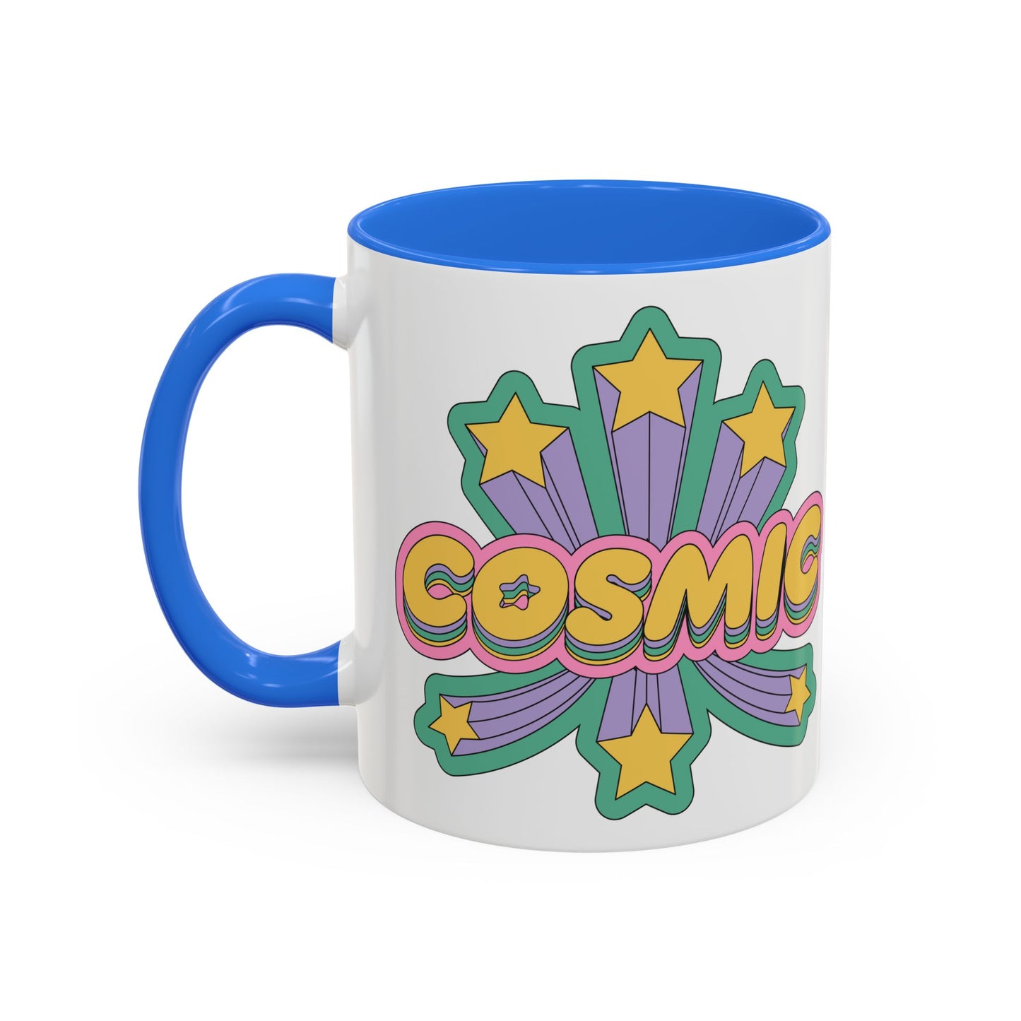 COSMIC Accent Mug – Retro Stars Burst | 11oz 15oz Colored Handle