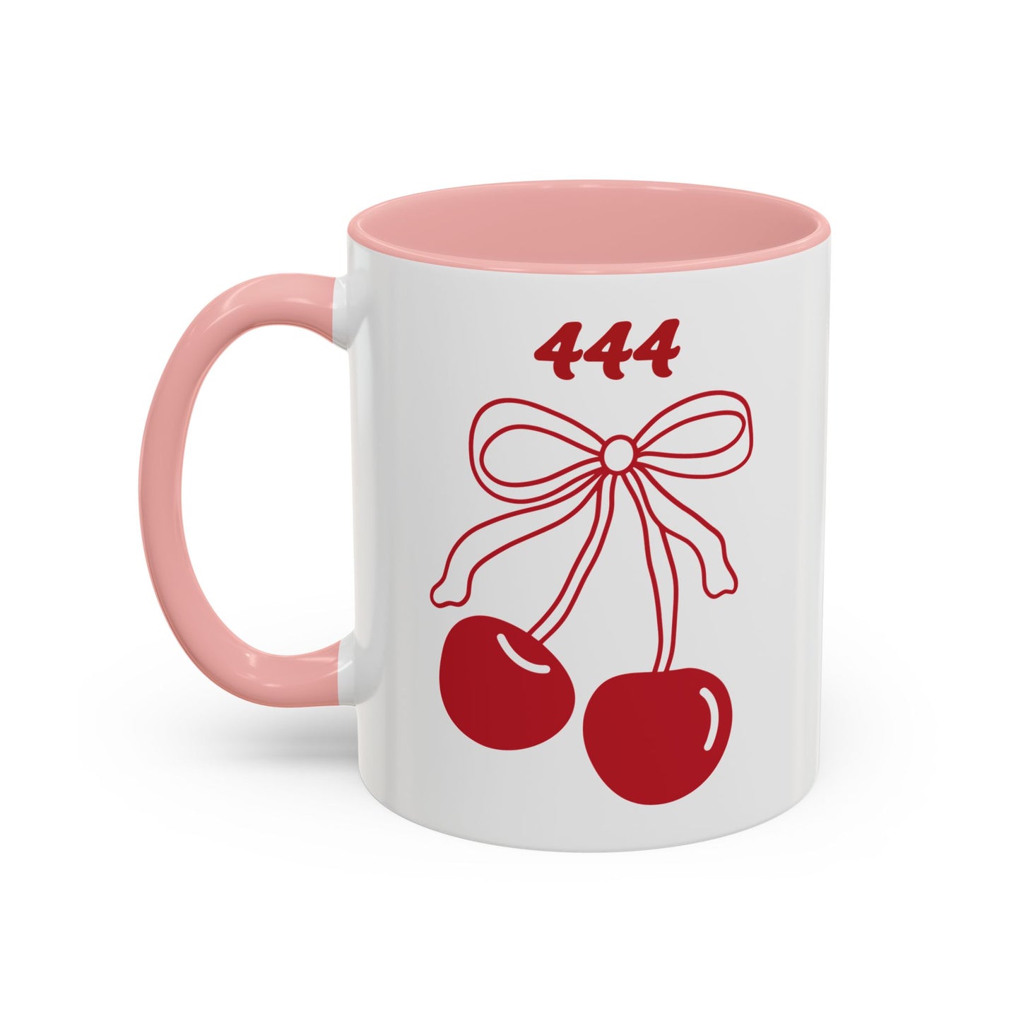 444 Angel Number Cherries Accent Mug – Coquette Bow Kawaii | 11oz 15oz — Navy, Light Blue, Orange, Purple, Yellow
