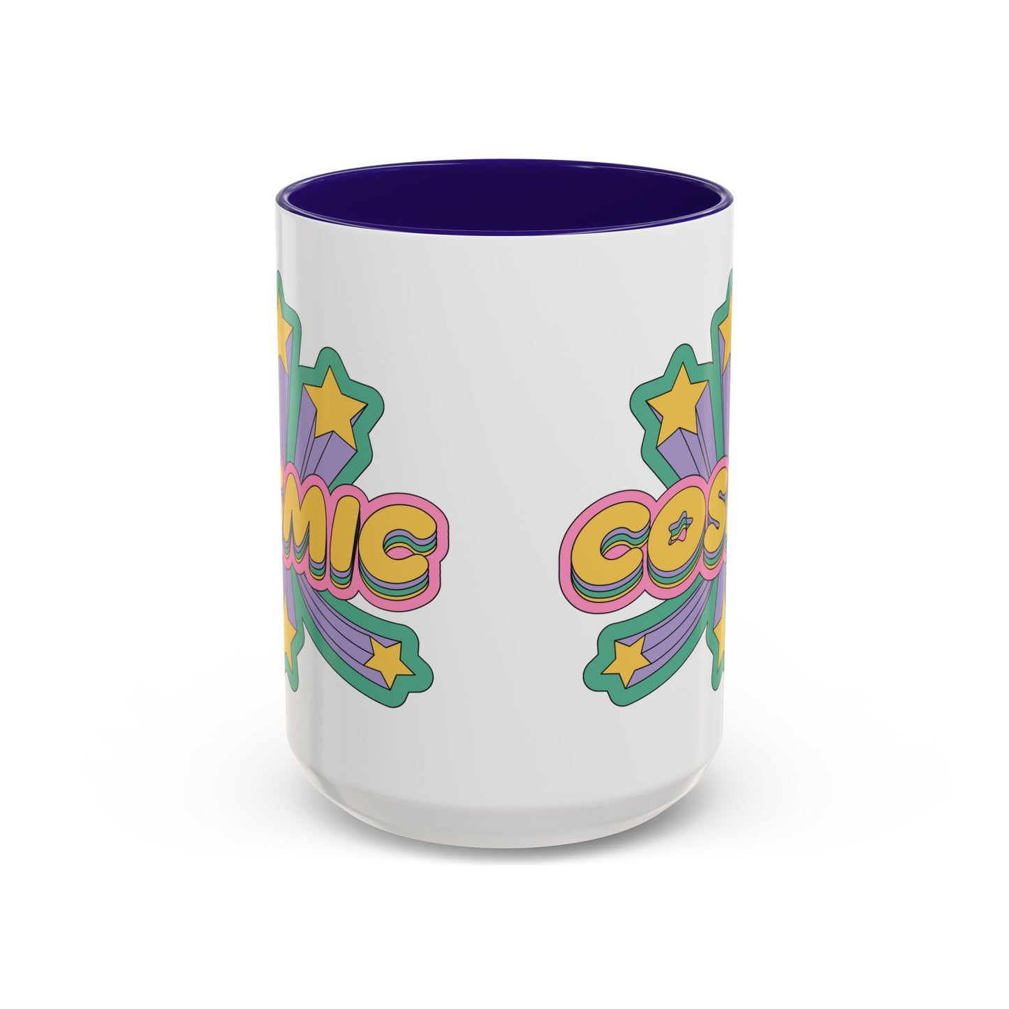 COSMIC Accent Mug – Retro Stars Burst | 11oz 15oz Colored Handle