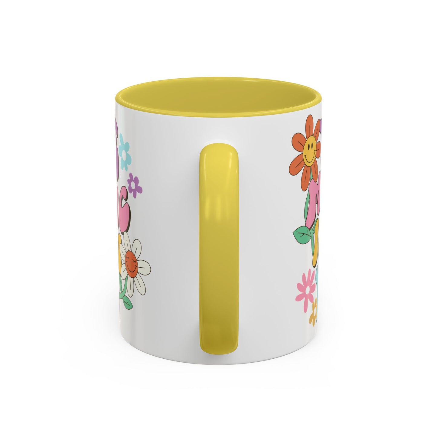 The Magic Is In You Accent Mug – Retro Flower Lettering | 11oz 15oz Colored Handle