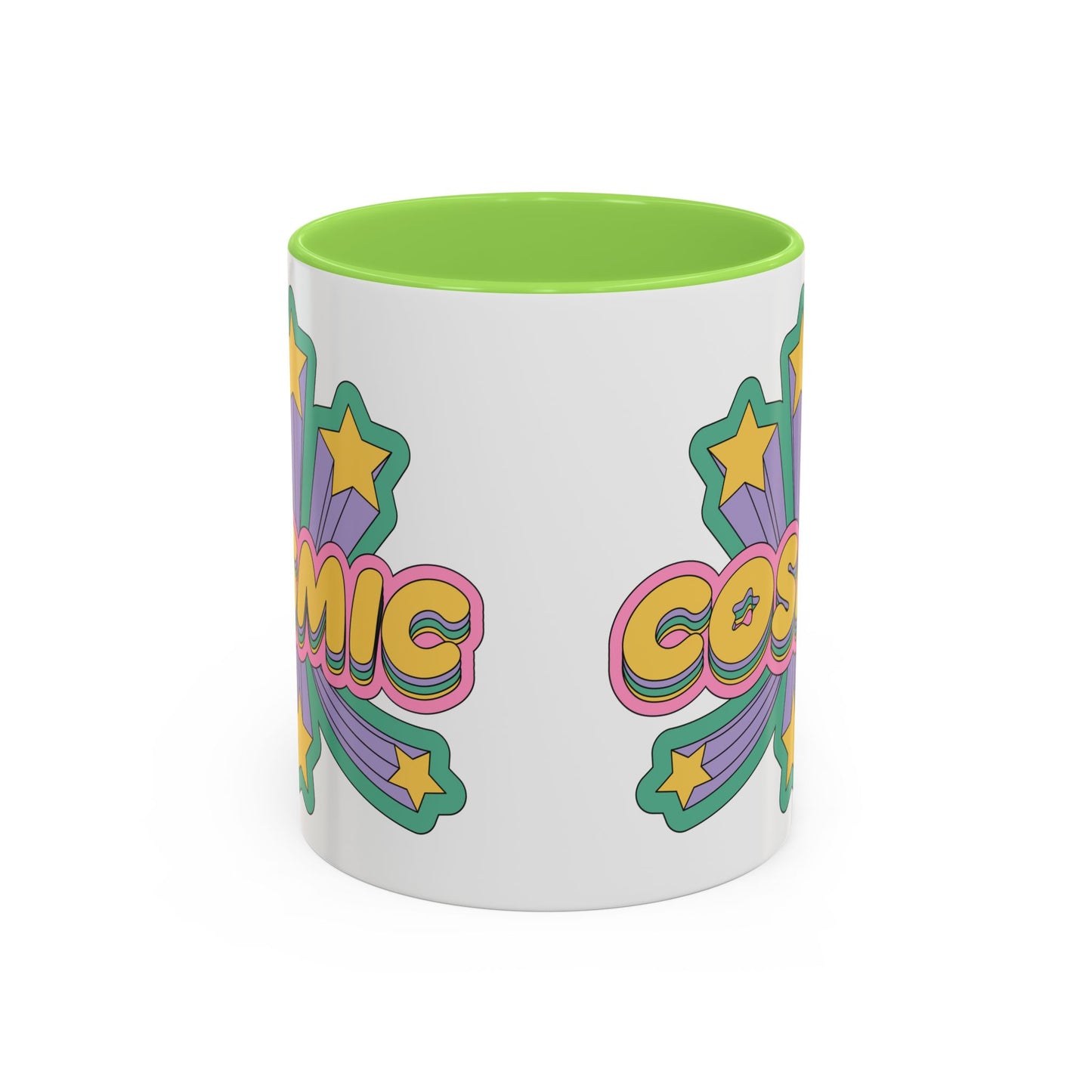 COSMIC Accent Mug – Retro Stars Burst | 11oz 15oz Colored Handle