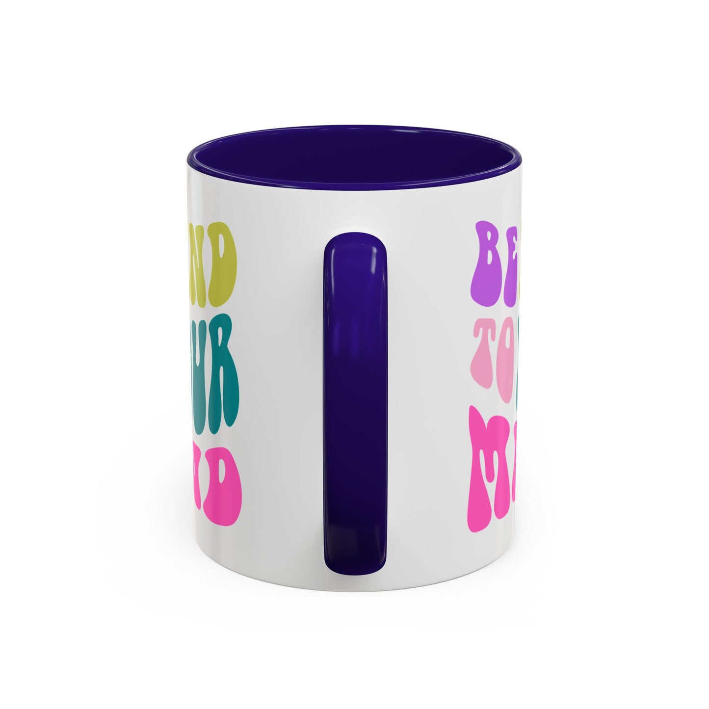 Be Kind To Your Mind Accent Mug – Retro Rainbow Letters | 11oz 15oz Colored Handle