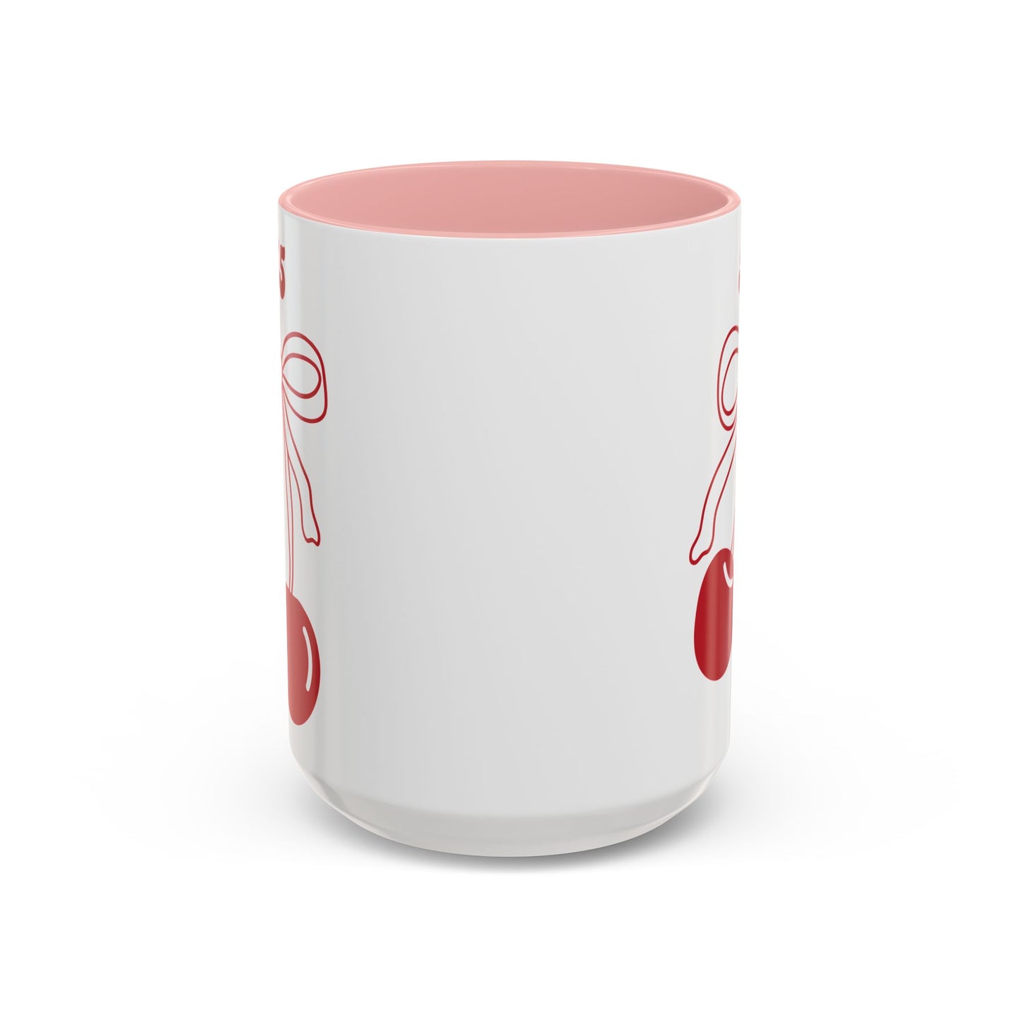 555 Angel Number Cherries Accent Mug – Coquette Bow Kawaii | 11oz 15oz — Pink, Red, Navy, Light Blue, Orange, Purple, Yellow