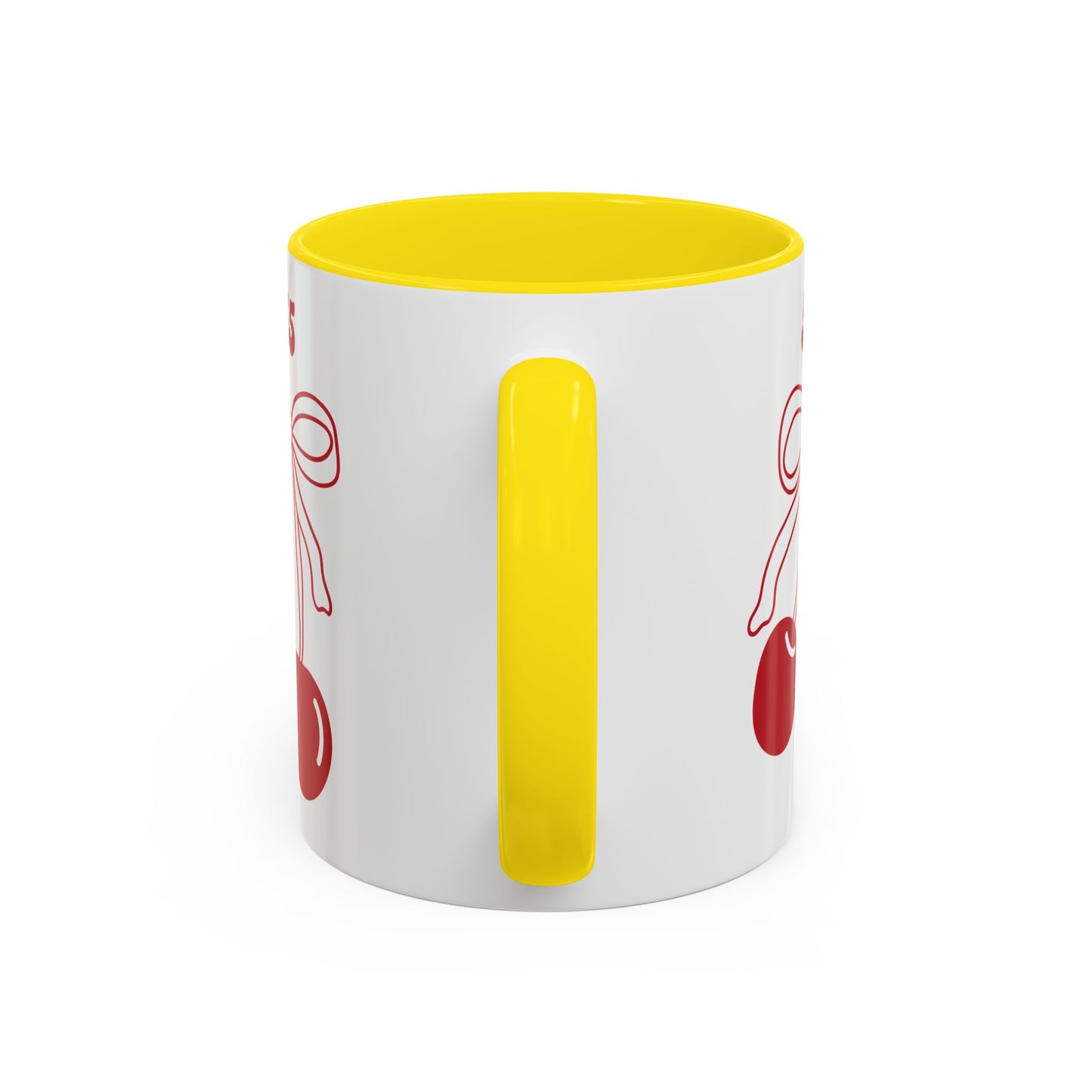 555 Angel Number Cherries Accent Mug – Coquette Bow Kawaii | 11oz 15oz — Pink, Red, Navy, Light Blue, Orange, Purple, Yellow