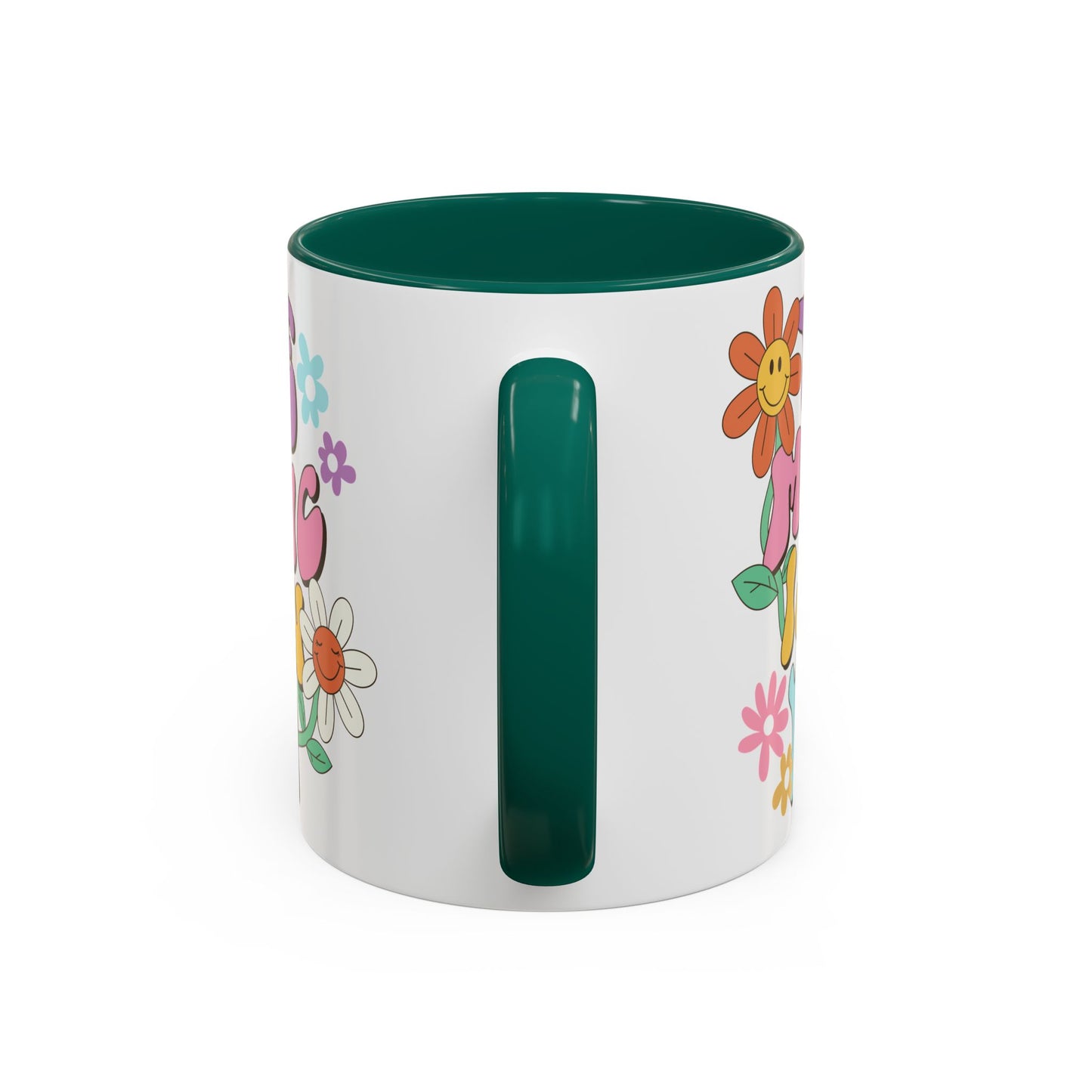 The Magic Is In You Accent Mug – Retro Flower Lettering | 11oz 15oz Colored Handle