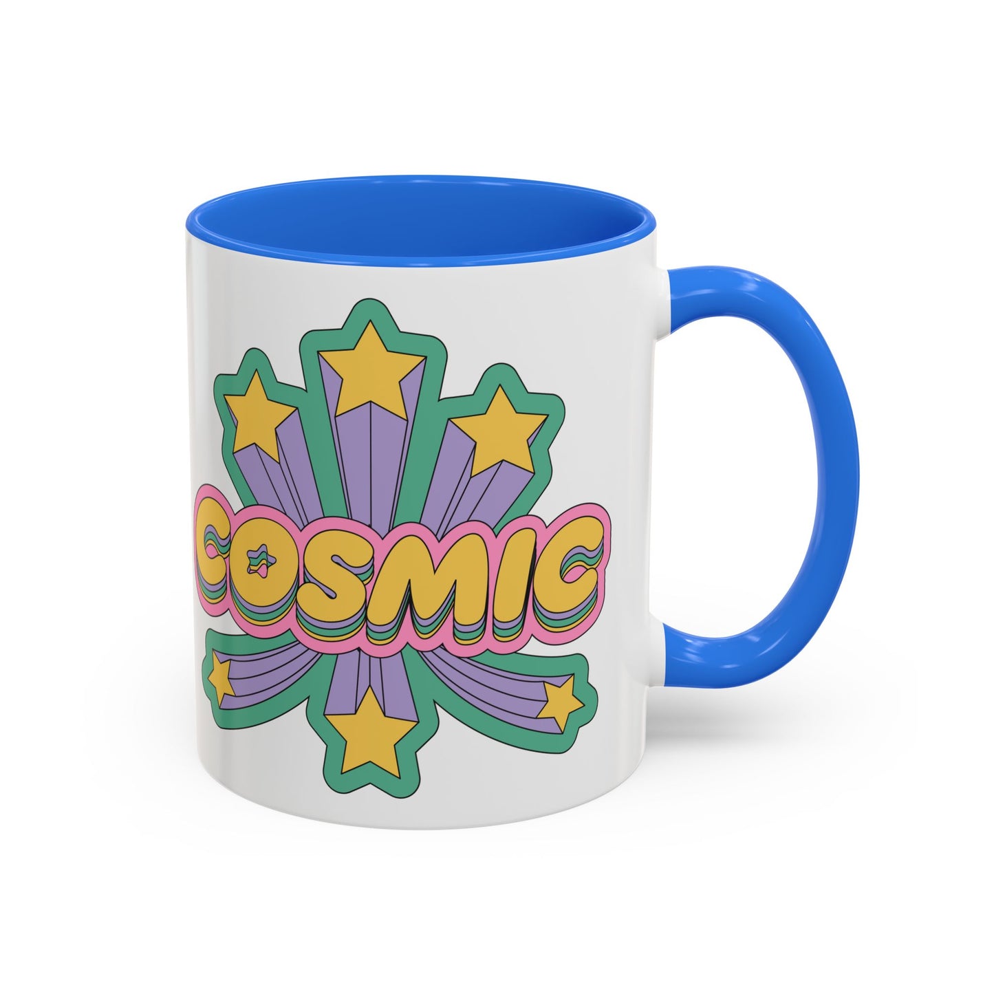 COSMIC Accent Mug – Retro Stars Burst | 11oz 15oz Colored Handle