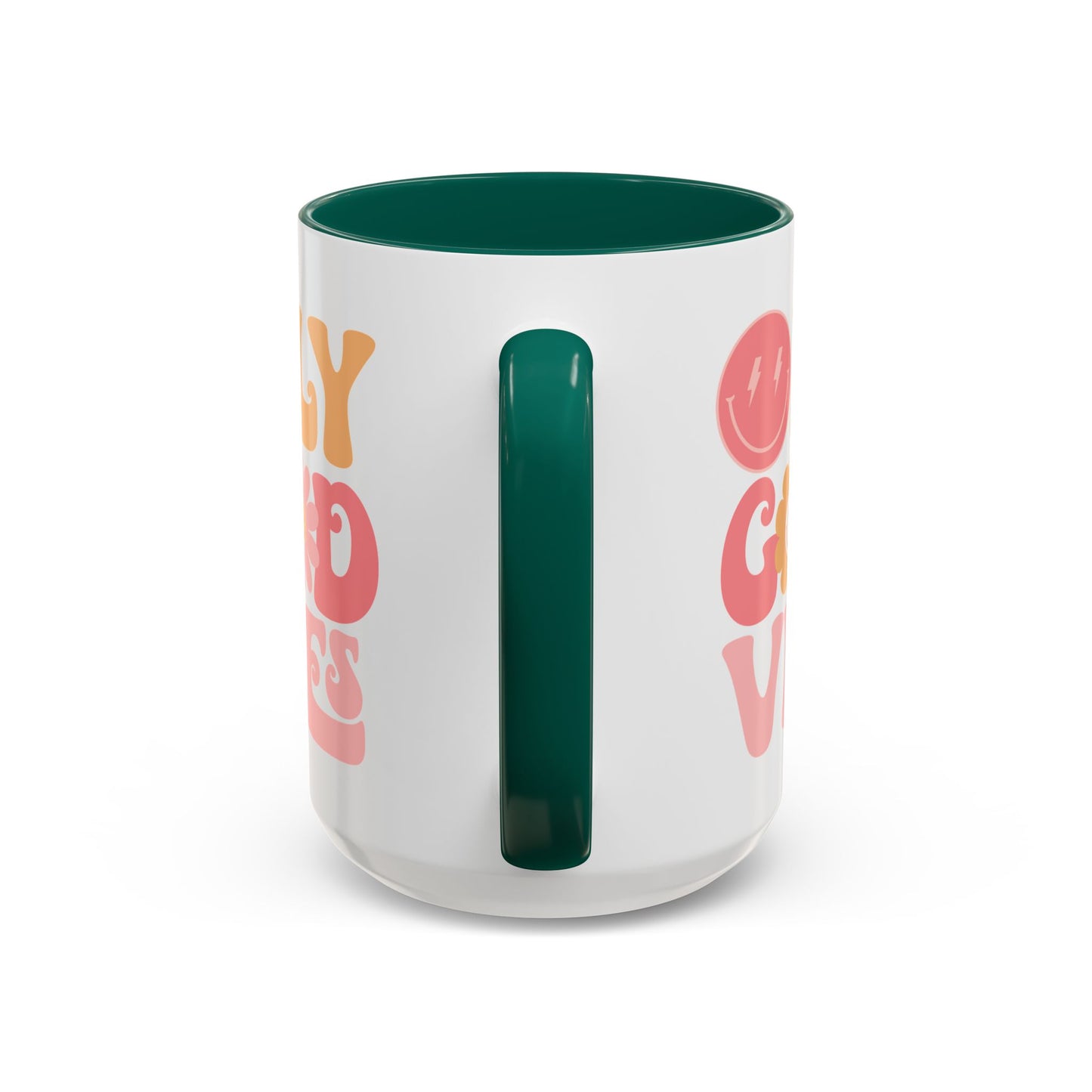 Only Good Vibes Accent Mug – Retro Bubble Letters & Flowers | 11oz 15oz Colored Handle