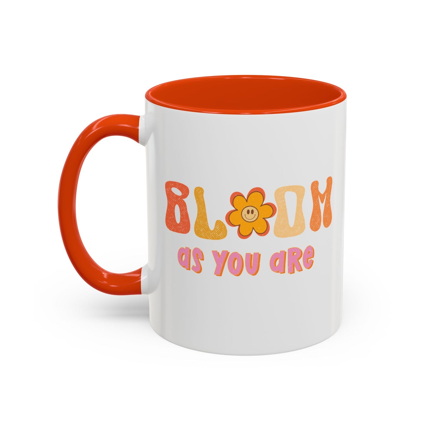 Bloom As You Are Accent Mug – Smiley Flower | 11oz 15oz Colored Handle