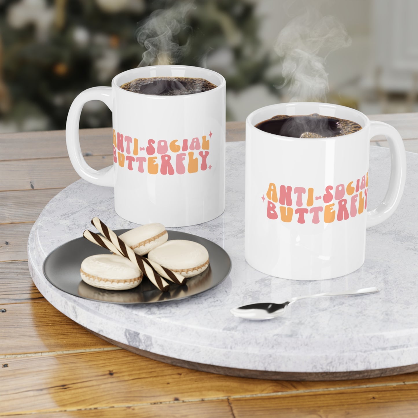 Retro 70s Anti-Social Butterfly Coffee Mug - Groovy Funny Introvert Cup | 11oz 15oz 20oz or 15oz Accent