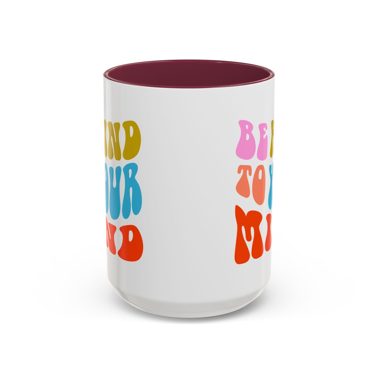 Be Kind To Your Mind Accent Mug – Retro Rainbow Letters | 11oz 15oz Multiple colors