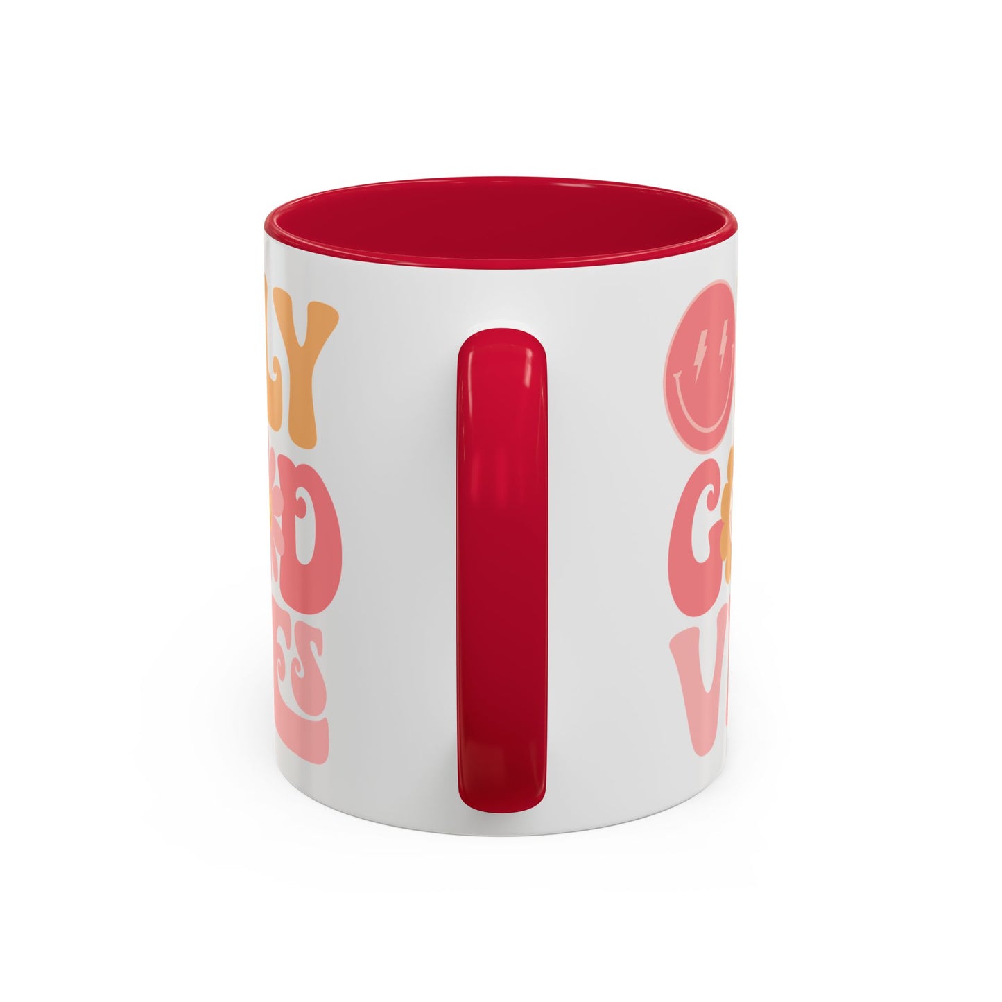 Only Good Vibes Accent Mug – Retro Bubble Letters & Flowers | 11oz 15oz Colored Handle