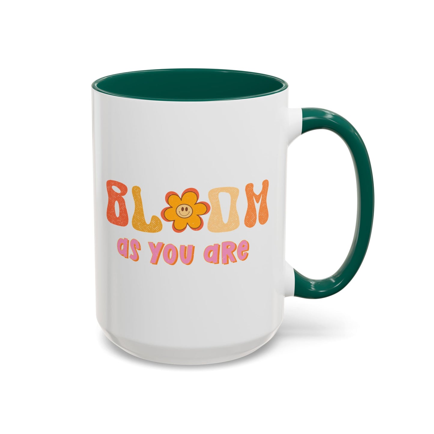 Bloom As You Are Accent Mug – Smiley Flower | 11oz 15oz Colored Handle
