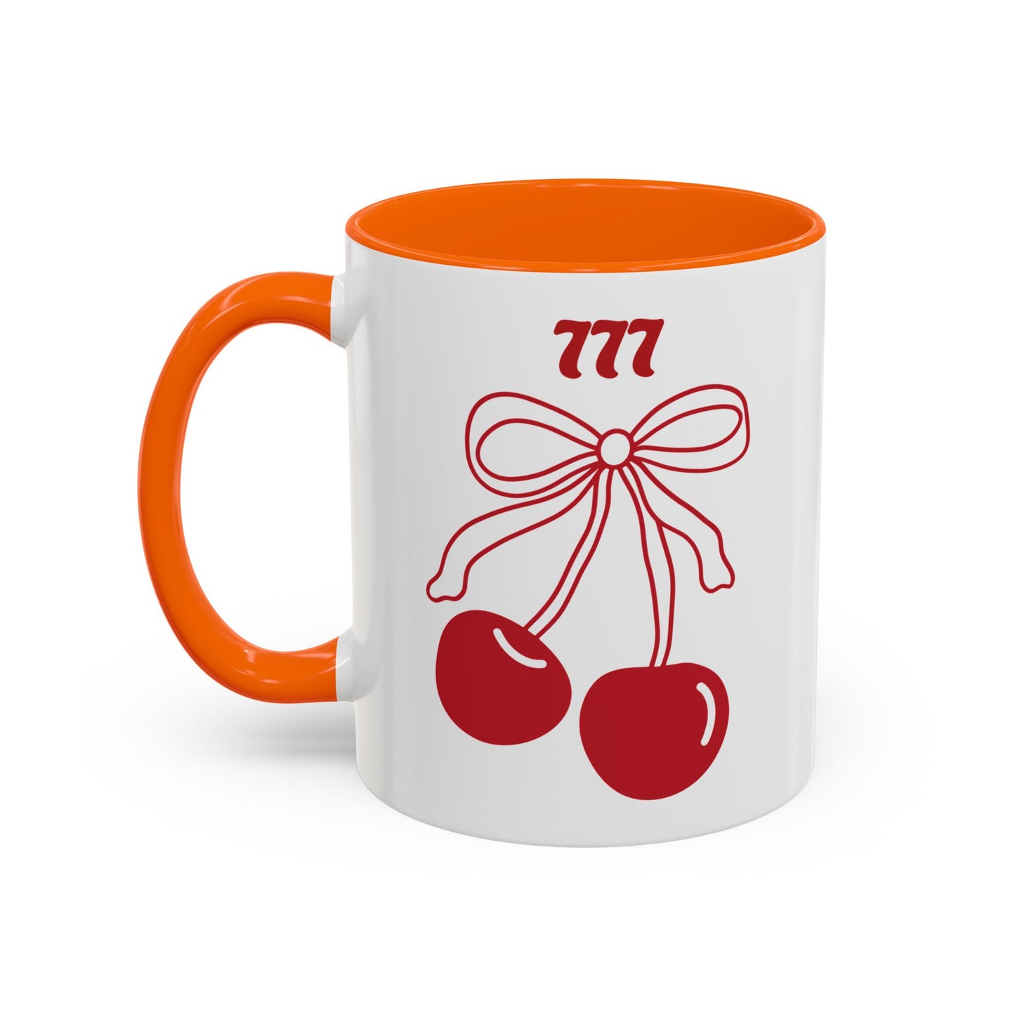 777 Angel Number Cherries Accent Mug – Coquette Bow Kawaii | 11oz 15oz — Yellow, Pink, Red, Navy, Light Blue, Orange, Purple
