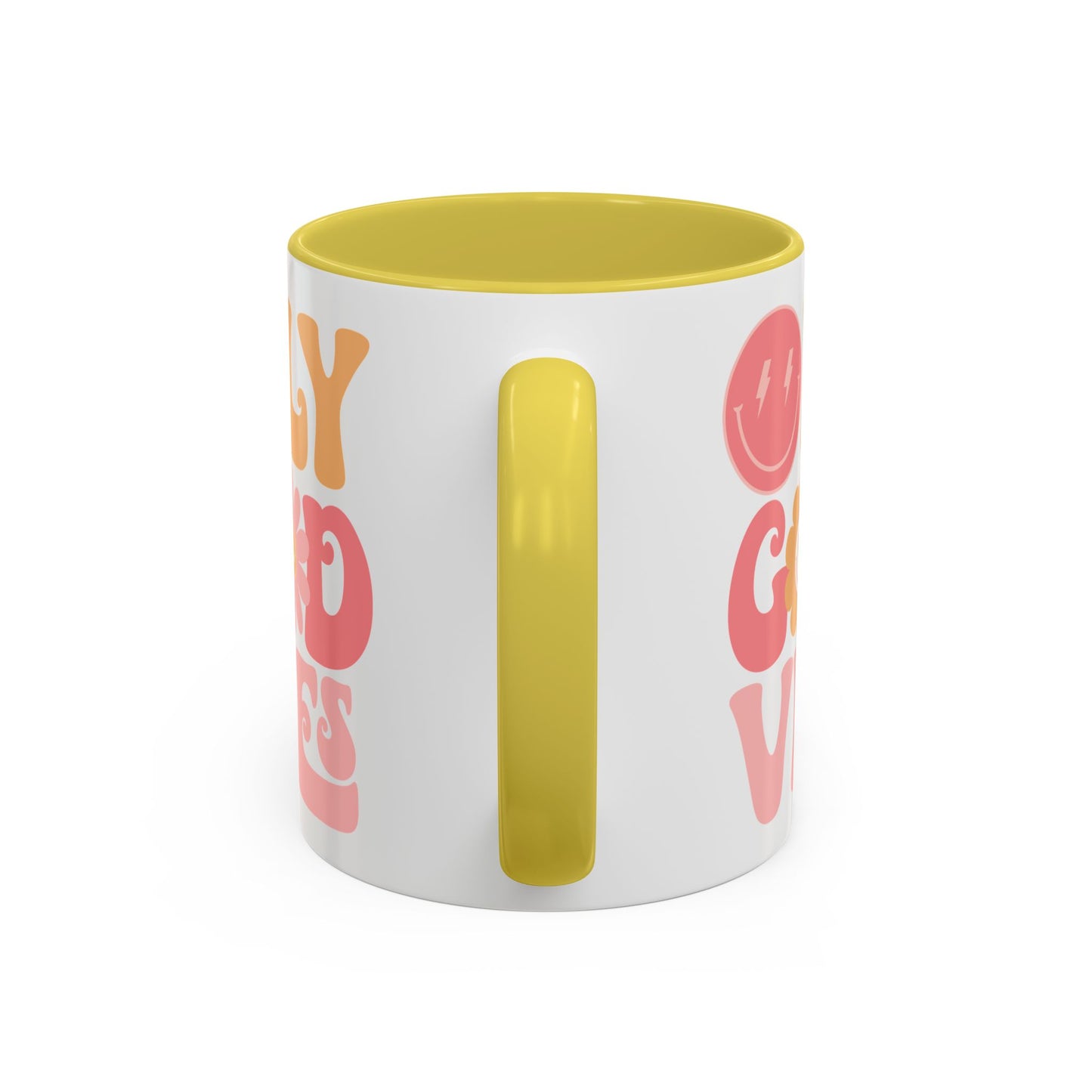 Only Good Vibes Accent Mug – Retro Bubble Letters & Flowers | 11oz 15oz Colored Handle