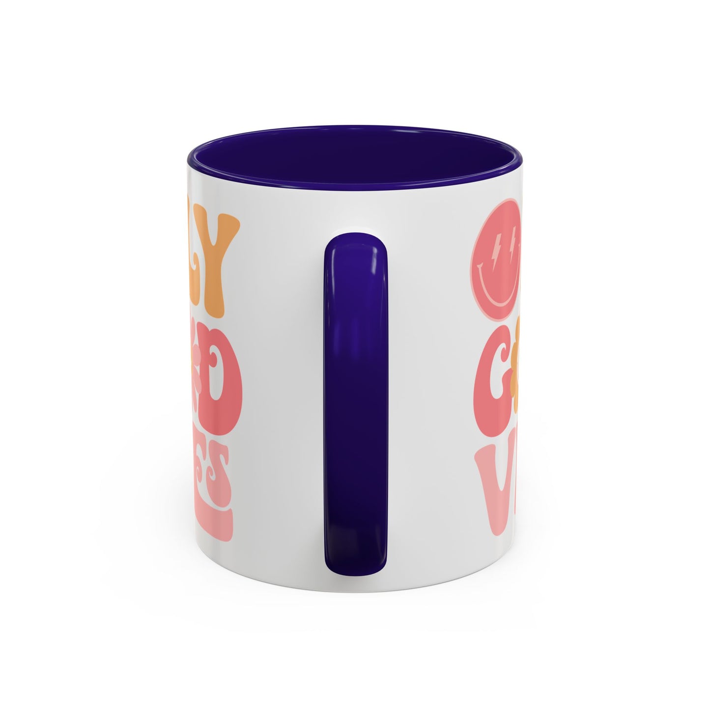 Only Good Vibes Accent Mug – Retro Bubble Letters & Flowers | 11oz 15oz Colored Handle