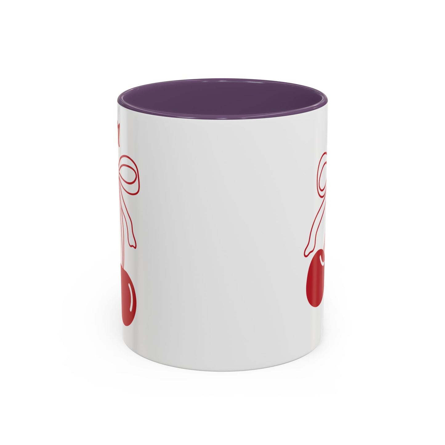 111 Angel Number Cherries Accent Mug – Coquette Bow Kawaii Coffee Mug Aesthetic | 11oz 15oz — Pink, Black, Purple, Yellow, Light Blue