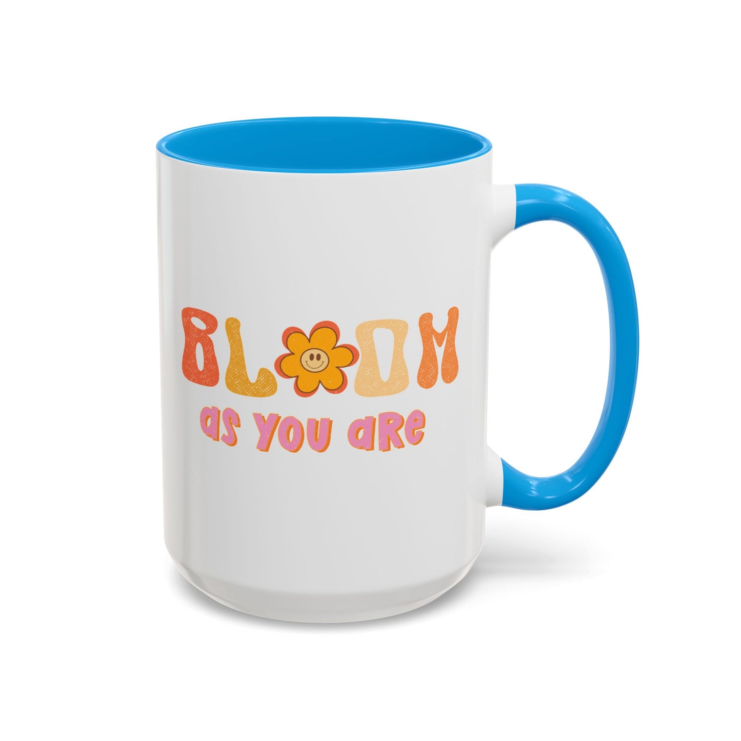 Bloom As You Are Accent Mug – Smiley Flower | 11oz 15oz Colored Handle