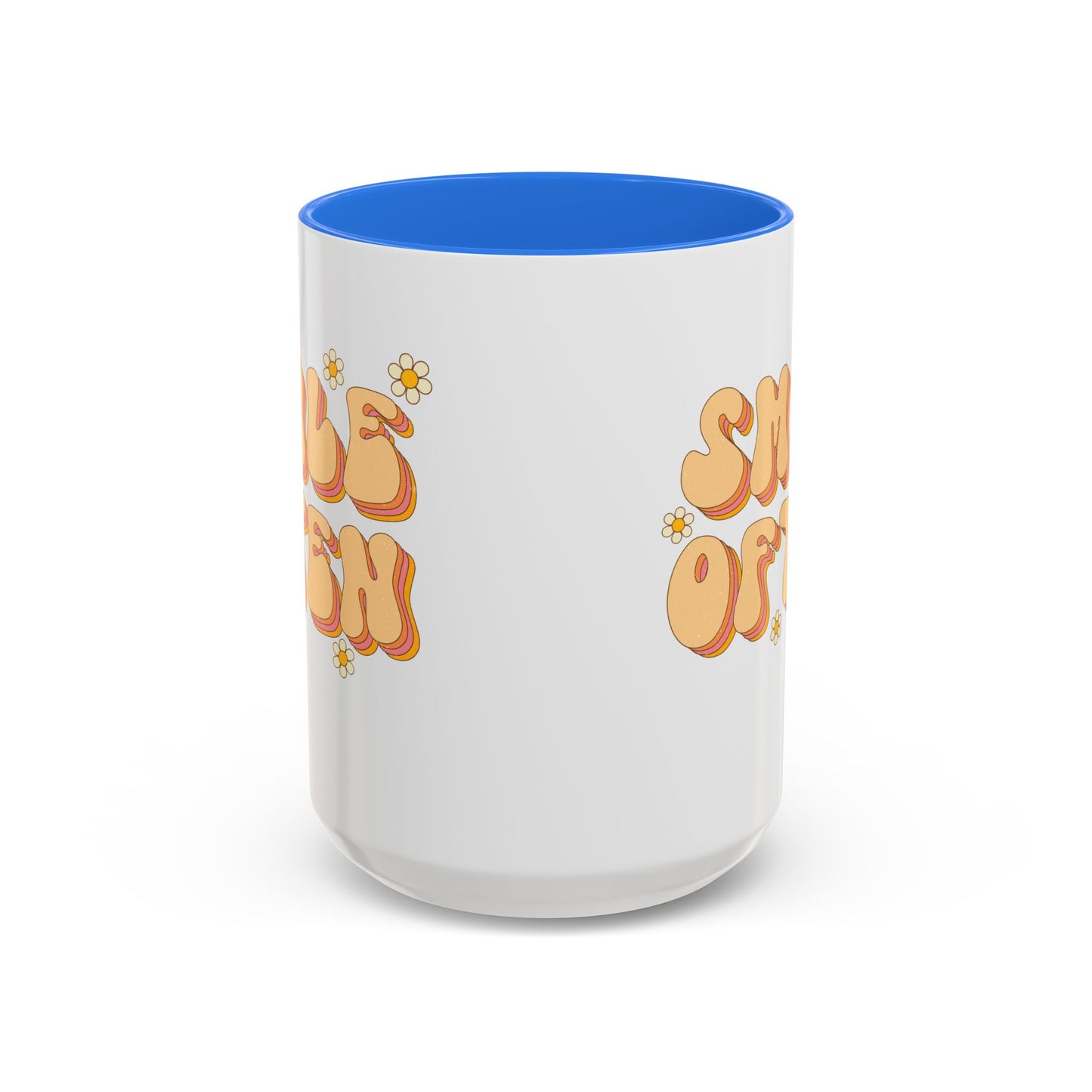 Smile Often Accent Mug – Retro Daisy Letters | 11oz 15oz colored Handle