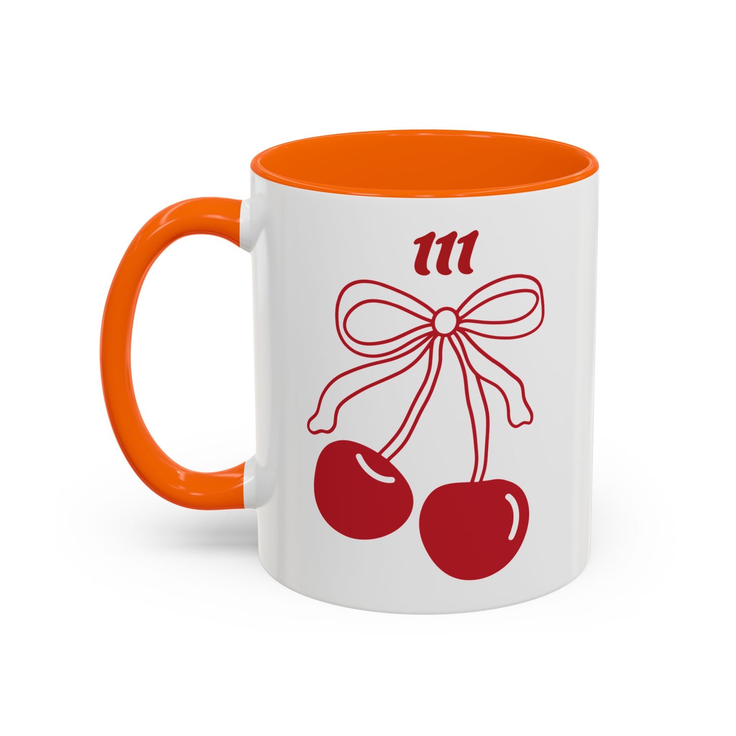 111 Angel Number Cherries Accent Mug – Coquette Bow Kawaii Coffee Mug Aesthetic | 11oz 15oz — Pink, Black, Purple, Yellow, Light Blue