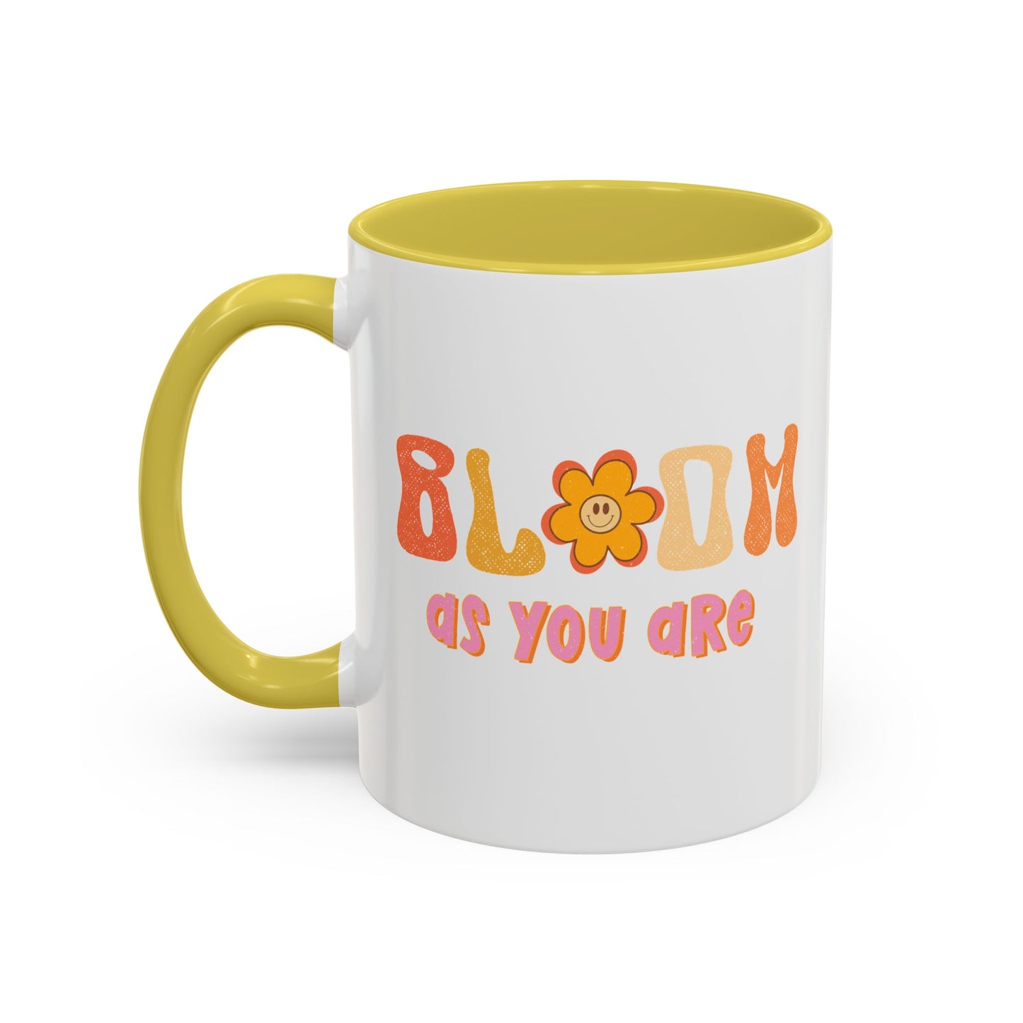 Bloom As You Are Accent Mug – Smiley Flower | 11oz 15oz Colored Handle