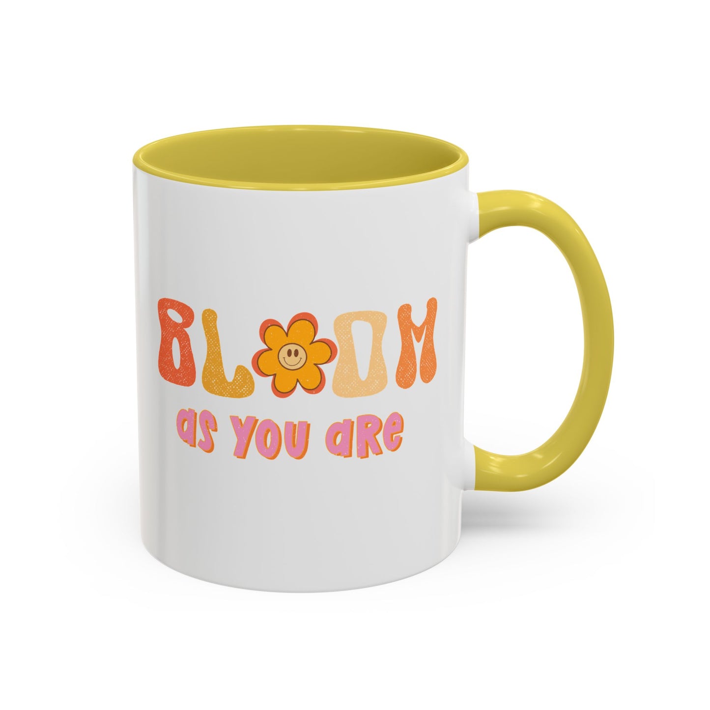 Bloom As You Are Accent Mug – Smiley Flower | 11oz 15oz Colored Handle