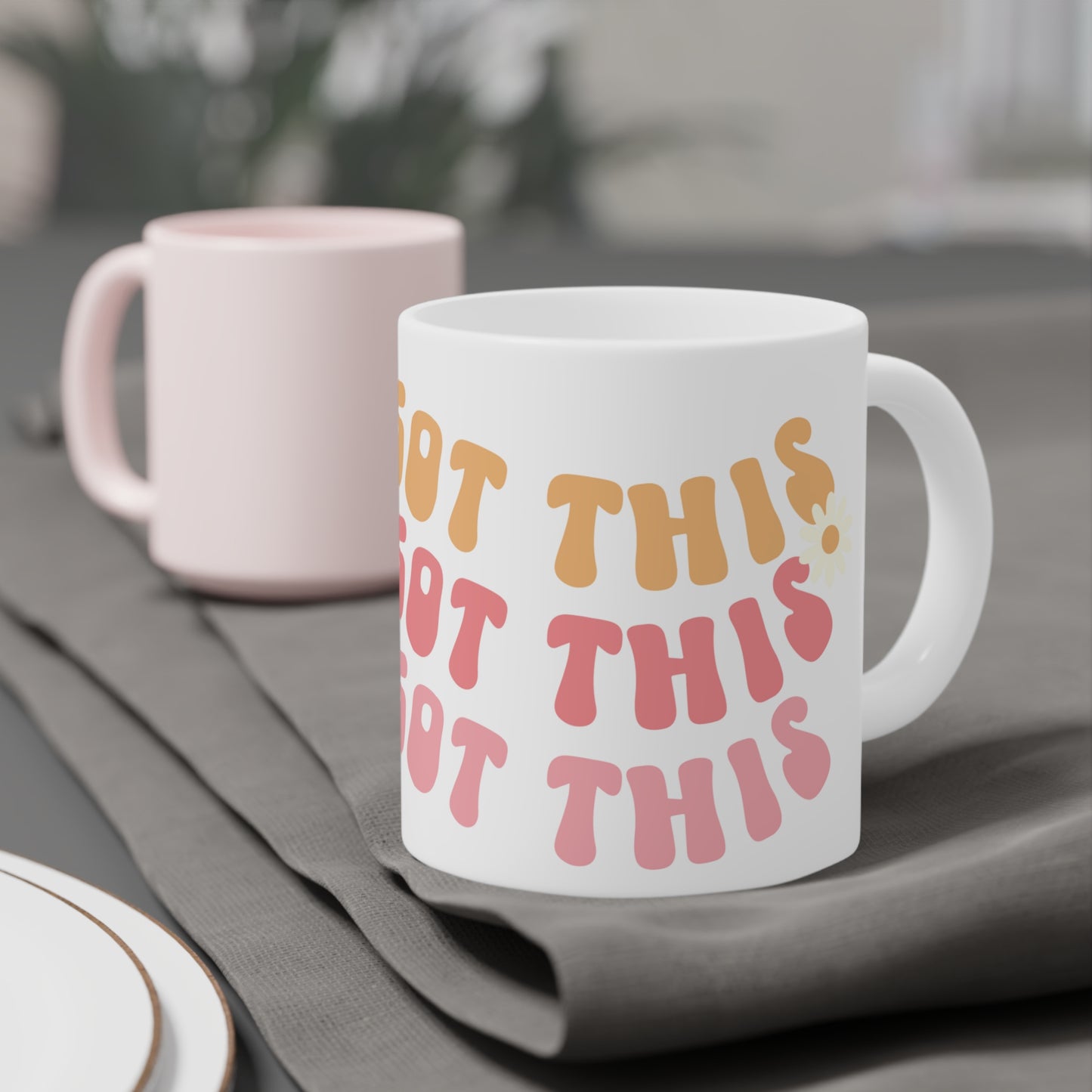 You Got This Groovy 70s Themed Coffee Mug 20oz - Multi-Pink Retro Style Ceramic Cup - Inspirational Positivity Boosting Drinkware