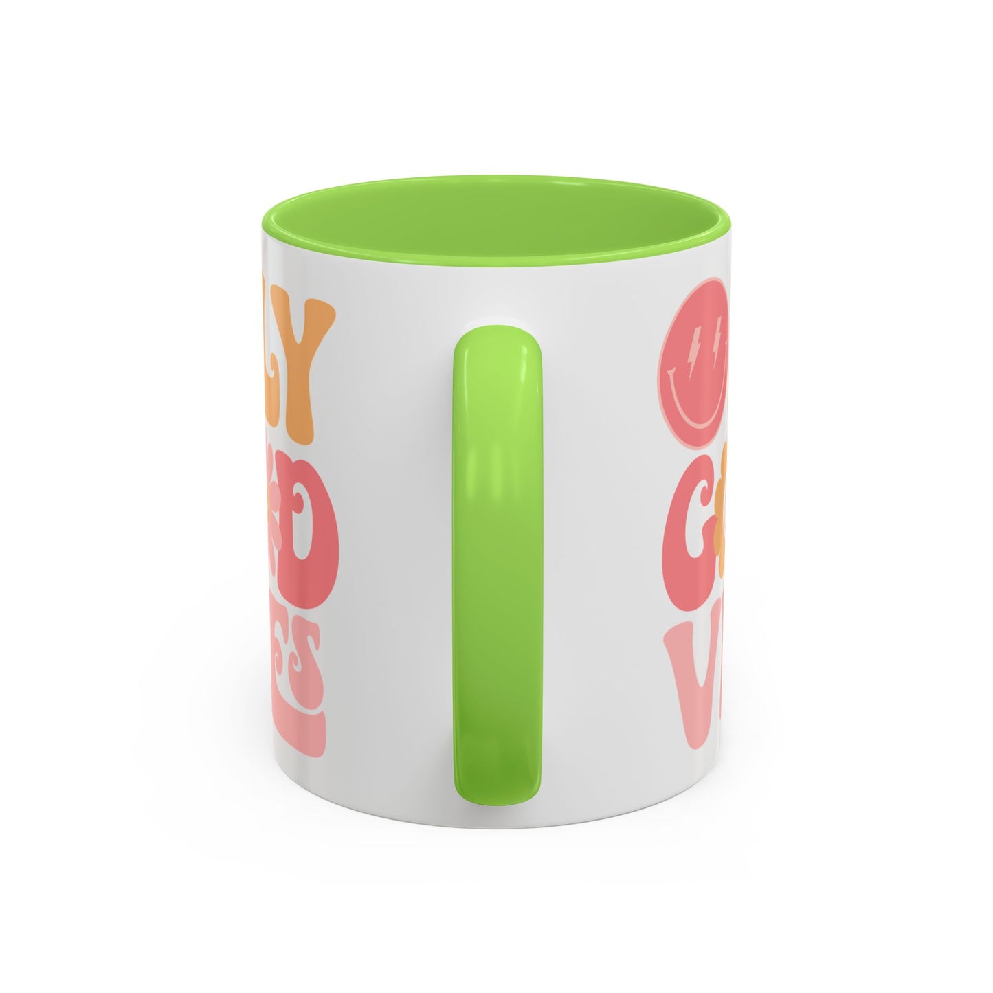 Only Good Vibes Accent Mug – Retro Bubble Letters & Flowers | 11oz 15oz Colored Handle