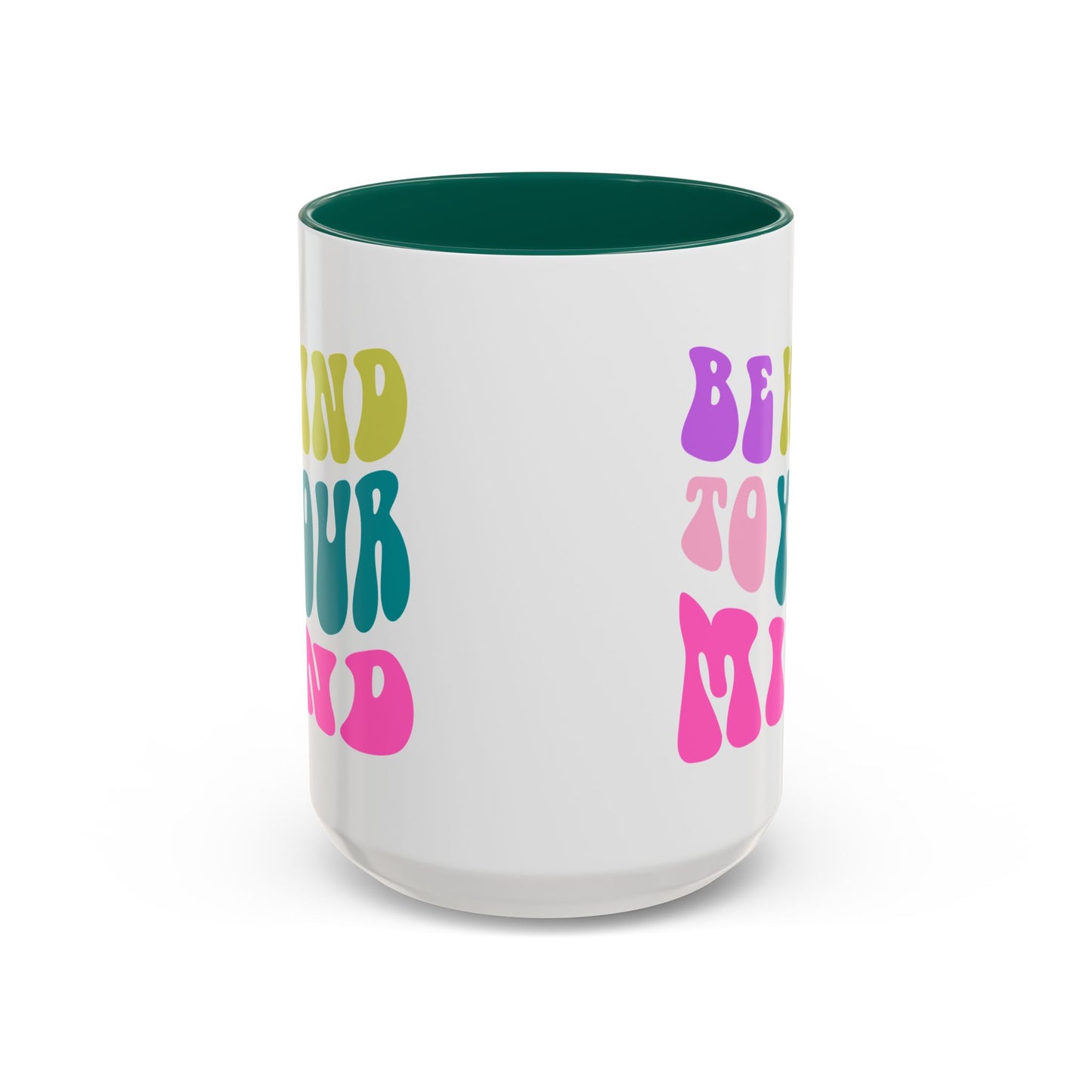 Be Kind To Your Mind Accent Mug – Retro Rainbow Letters | 11oz 15oz Colored Handle