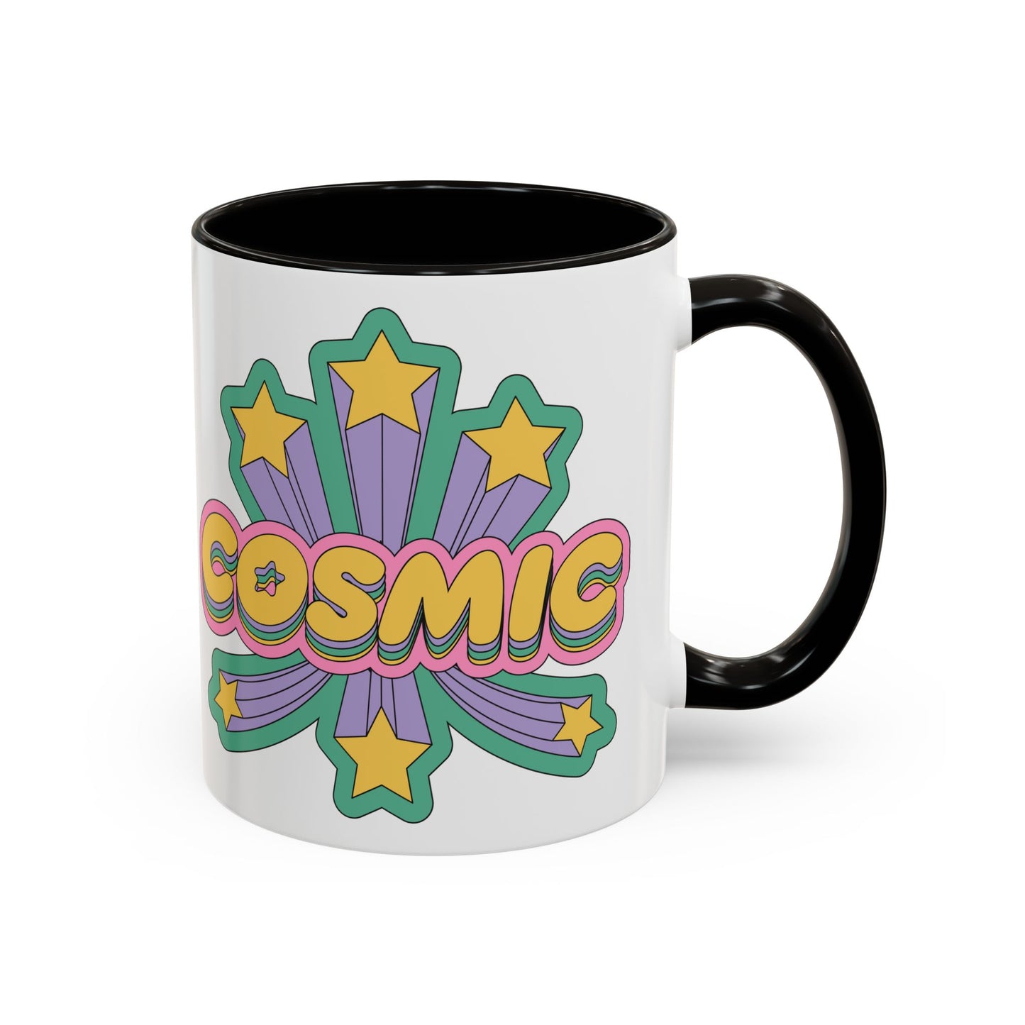 COSMIC Accent Mug – Retro Stars Burst | 11oz 15oz Colored Handle