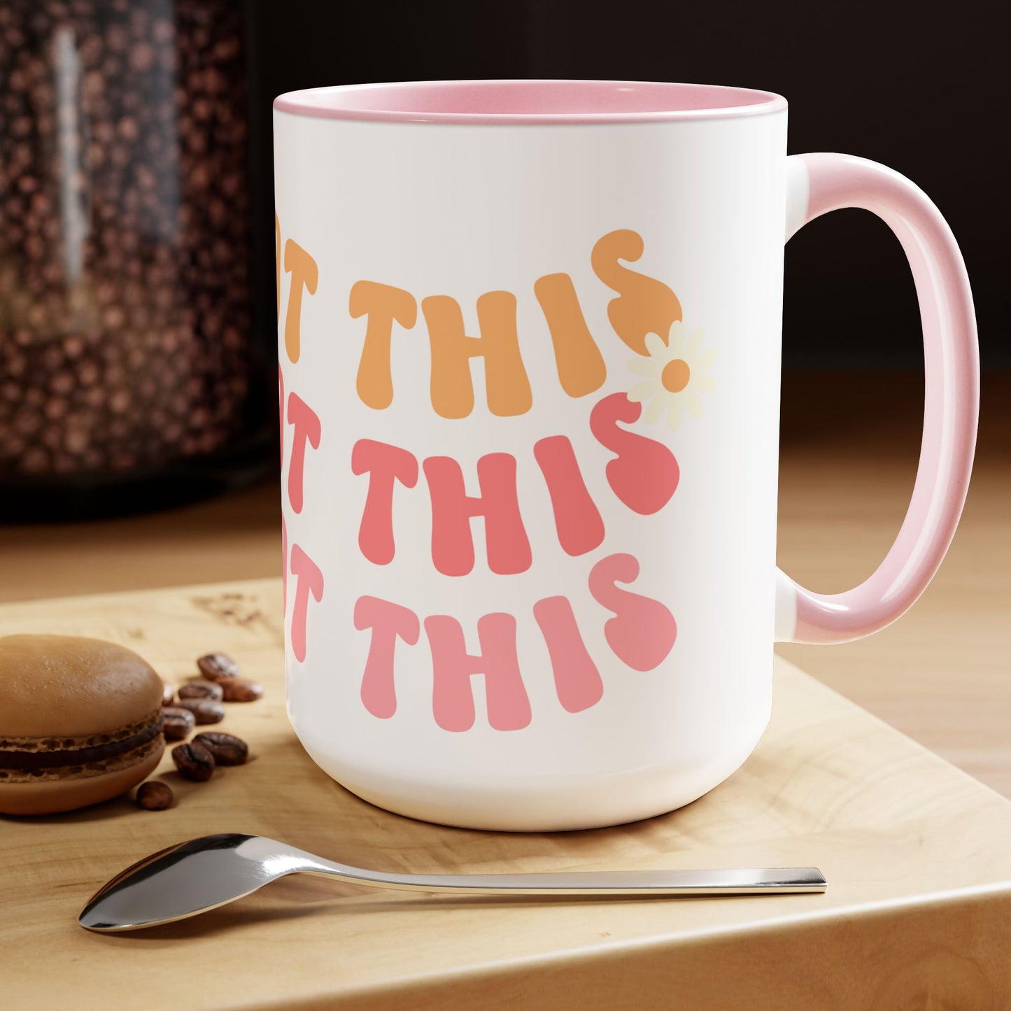 You Got This Groovy 70s Themed Coffee Mug 15oz - Multi-Pink Retro Style Ceramic Cup - Inspirational Positivity Boosting Drinkware