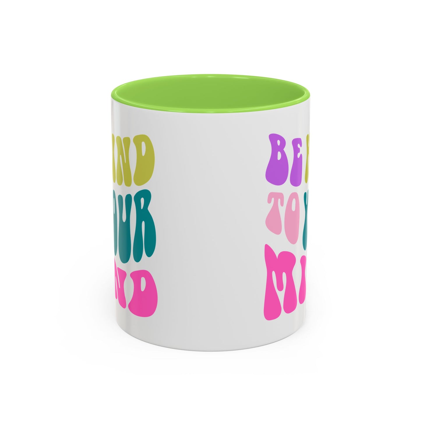 Be Kind To Your Mind Accent Mug – Retro Rainbow Letters | 11oz 15oz Colored Handle