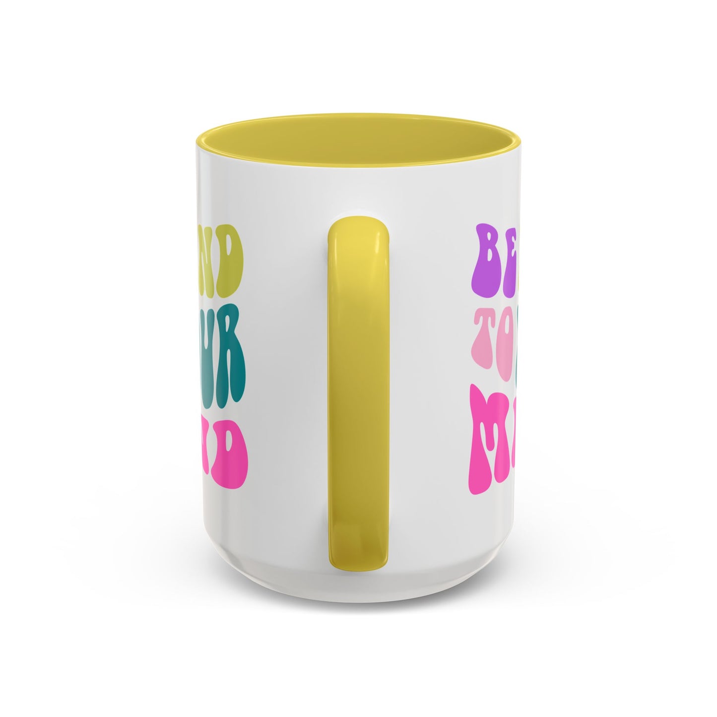 Be Kind To Your Mind Accent Mug – Retro Rainbow Letters | 11oz 15oz Colored Handle