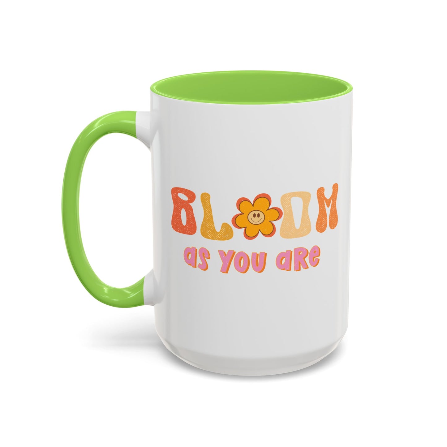 Bloom As You Are Accent Mug – Smiley Flower | 11oz 15oz Colored Handle