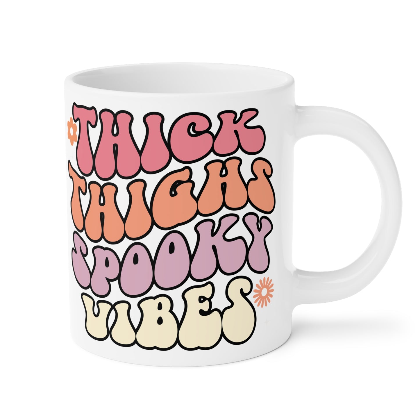 Thick Thighs Spooky Vibes Coffee Mug – White Ceramic | Halloween Groovy Vibes