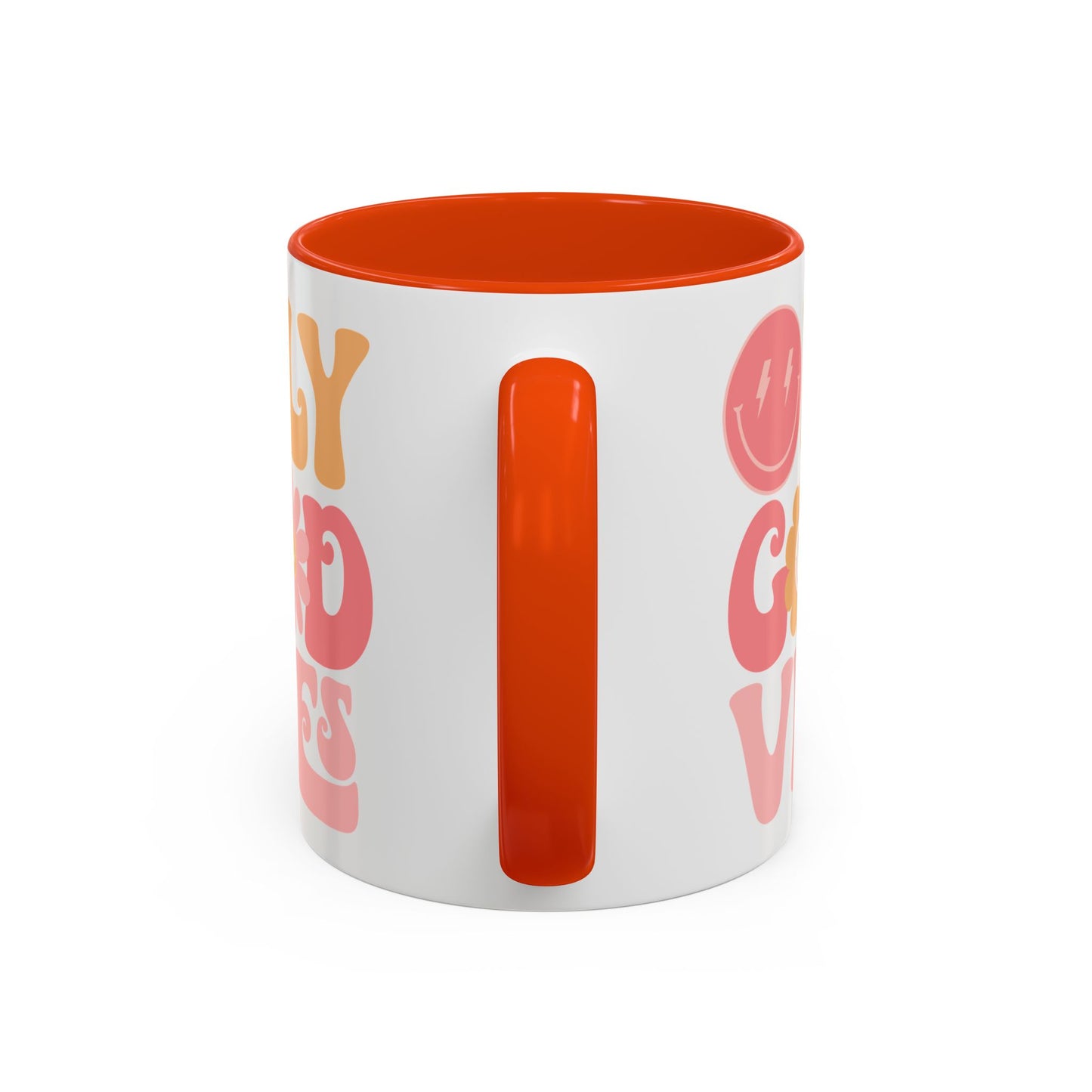 Only Good Vibes Accent Mug – Retro Bubble Letters & Flowers | 11oz 15oz Colored Handle