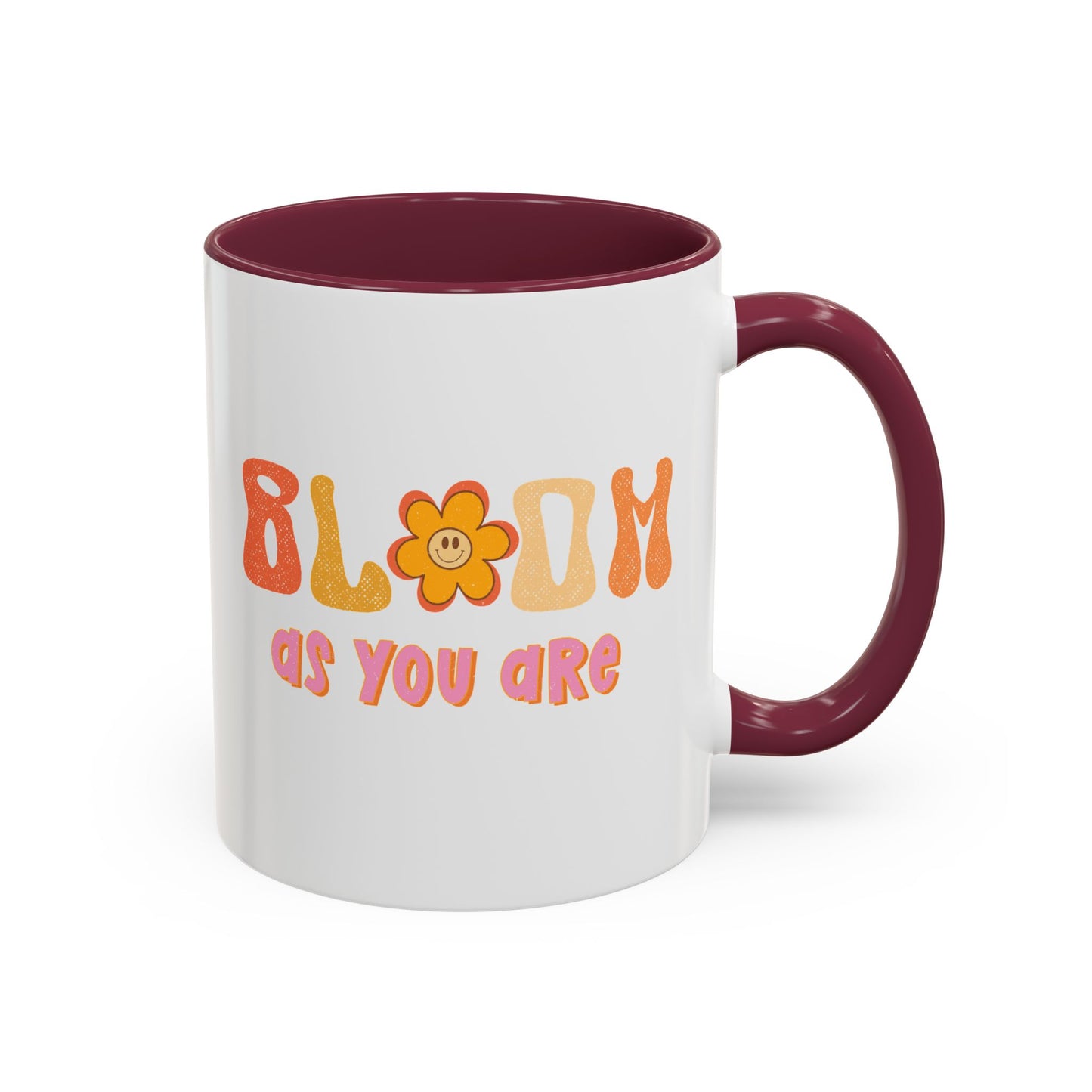 Bloom As You Are Accent Mug – Smiley Flower | 11oz 15oz Colored Handle